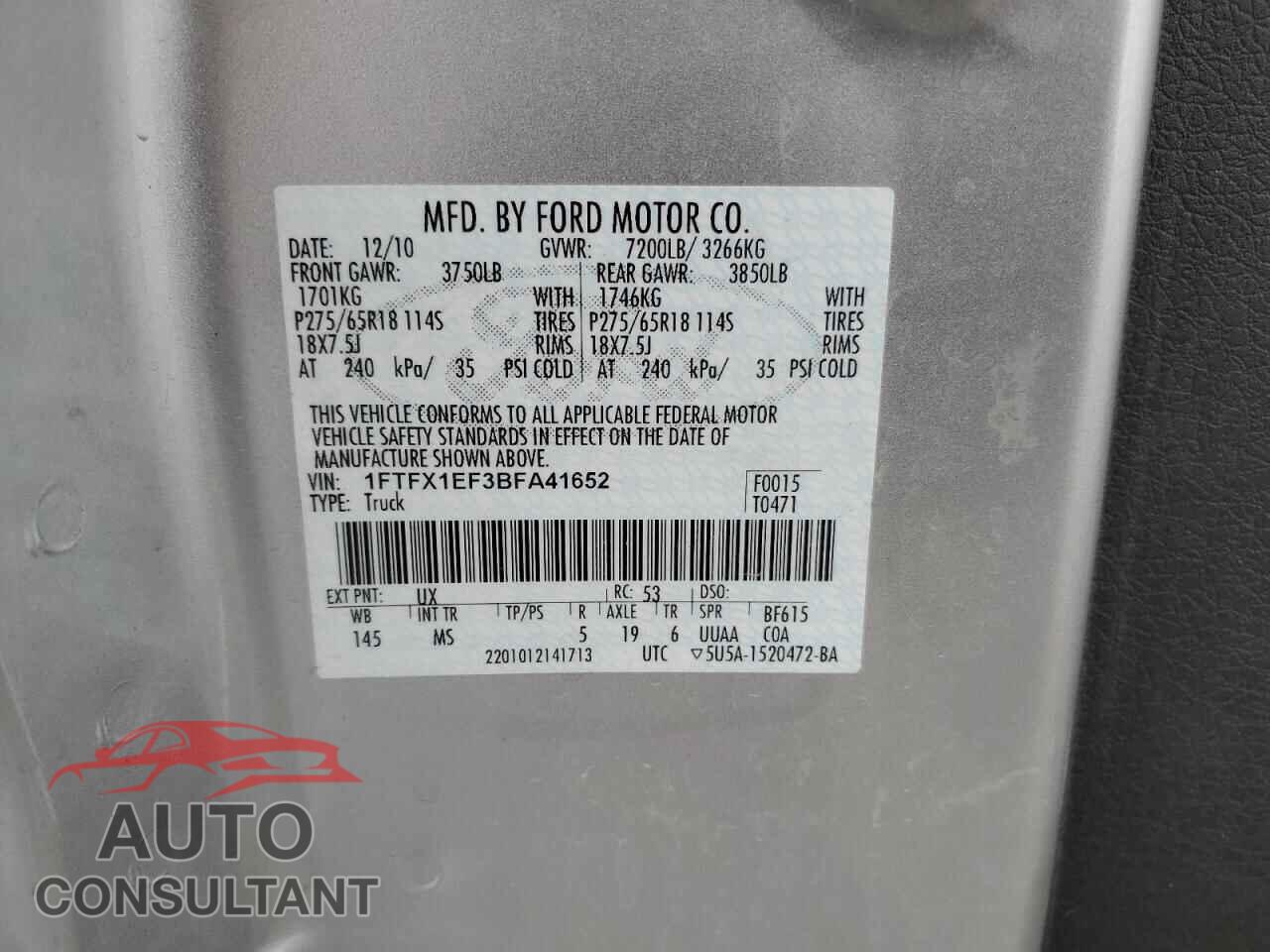 FORD F-150 2011 - 1FTFX1EF3BFA41652