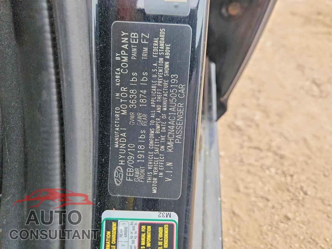 HYUNDAI ACCENT 2010 - KMHCN4AC1AU505193