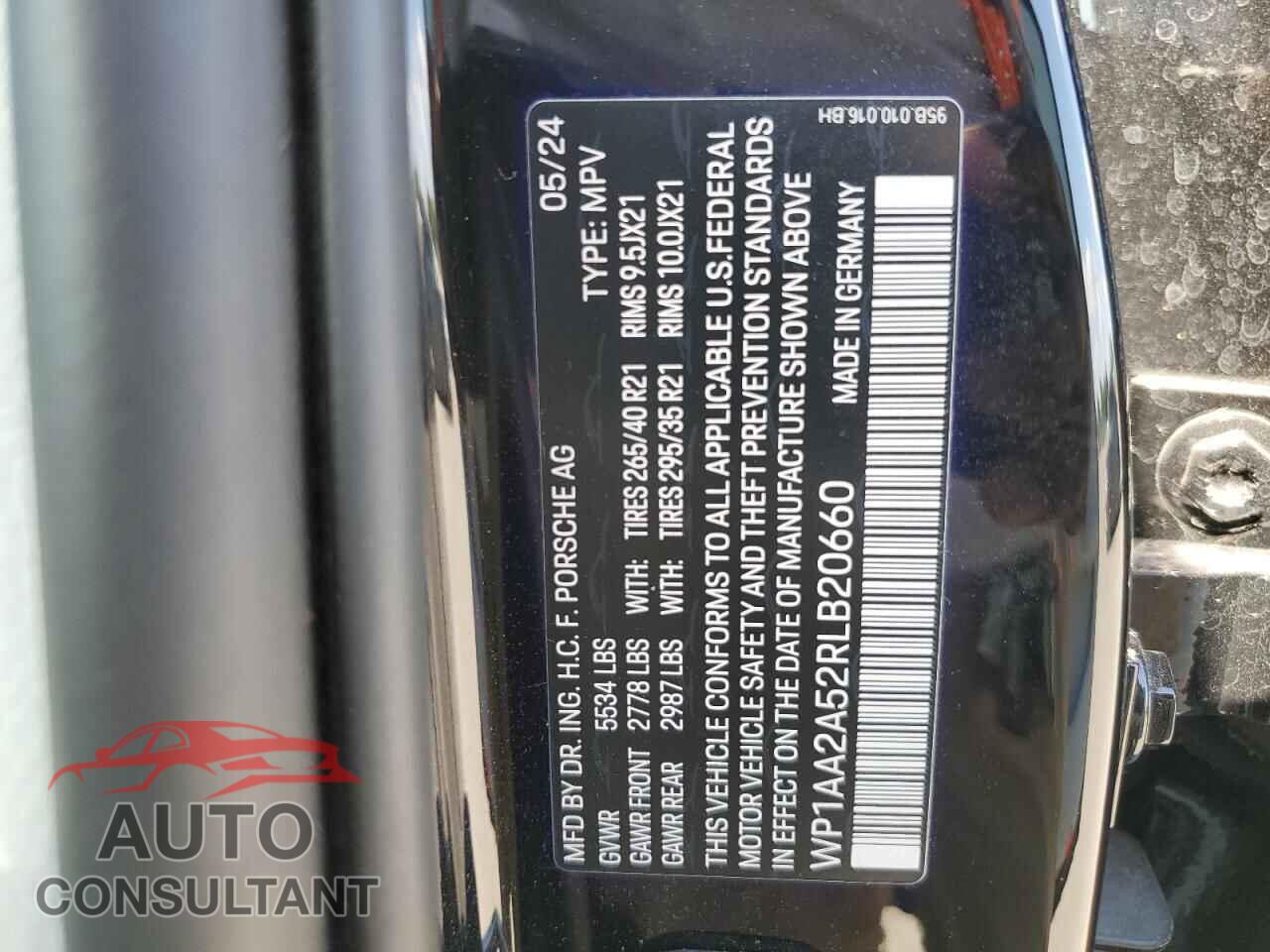 PORSCHE MACAN BASE 2024 - WP1AA2A52RLB20660