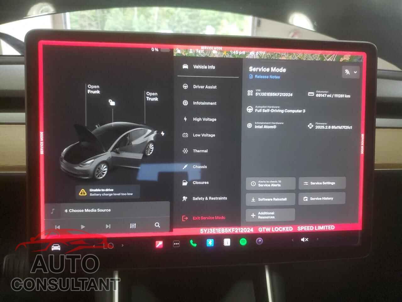 TESLA MODEL 3 2019 - 5YJ3E1EB5KF212024