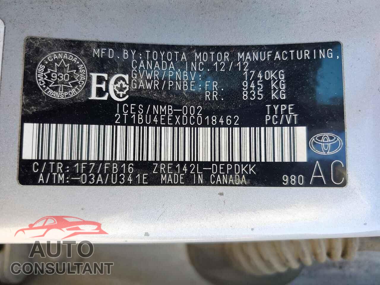 TOYOTA COROLLA 2013 - 2T1BU4EEXDC018462