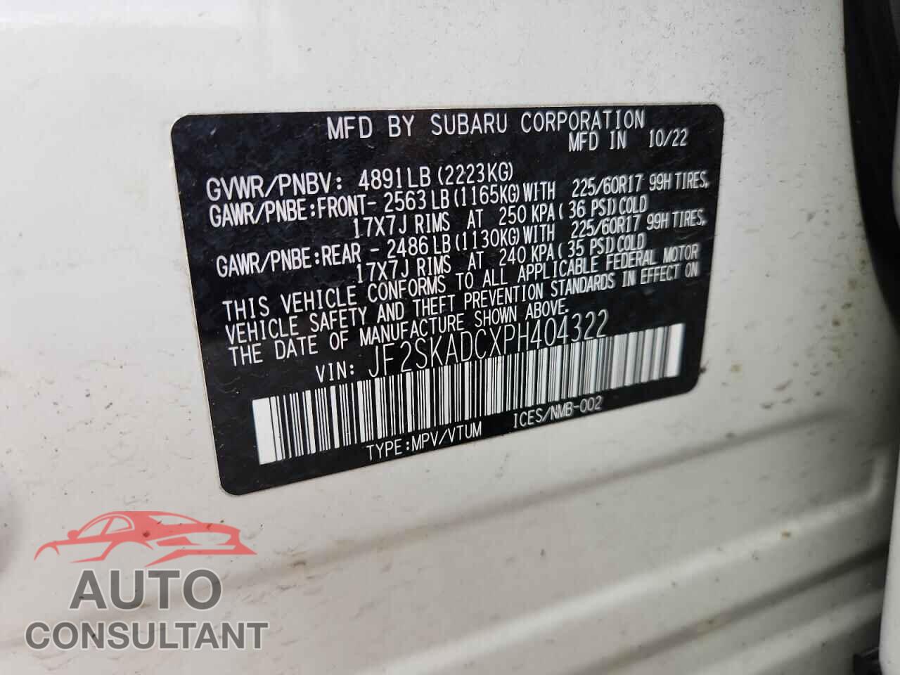SUBARU FORESTER 2023 - JF2SKADCXPH404322