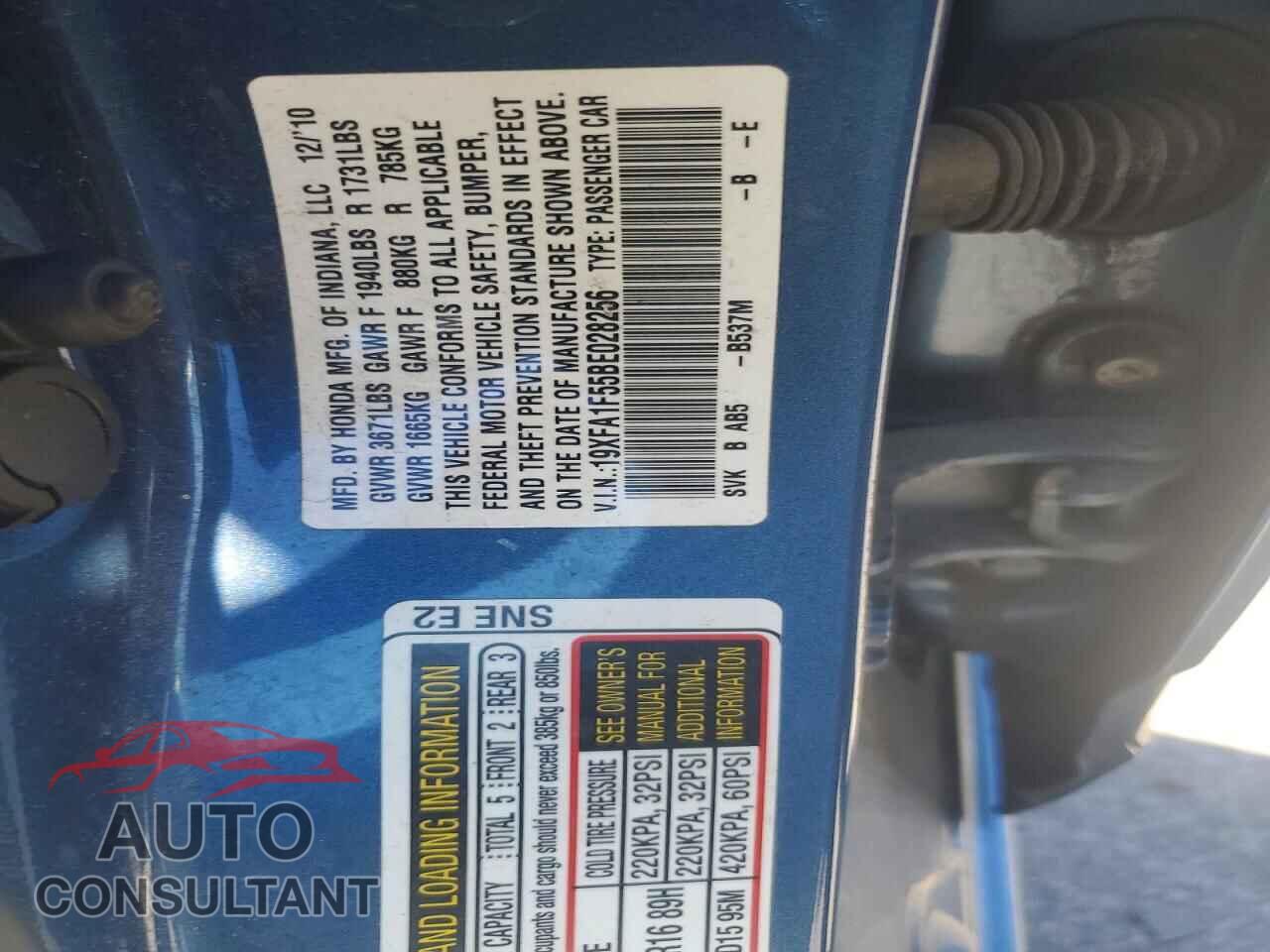 HONDA CIVIC 2011 - 19XFA1F55BE028256