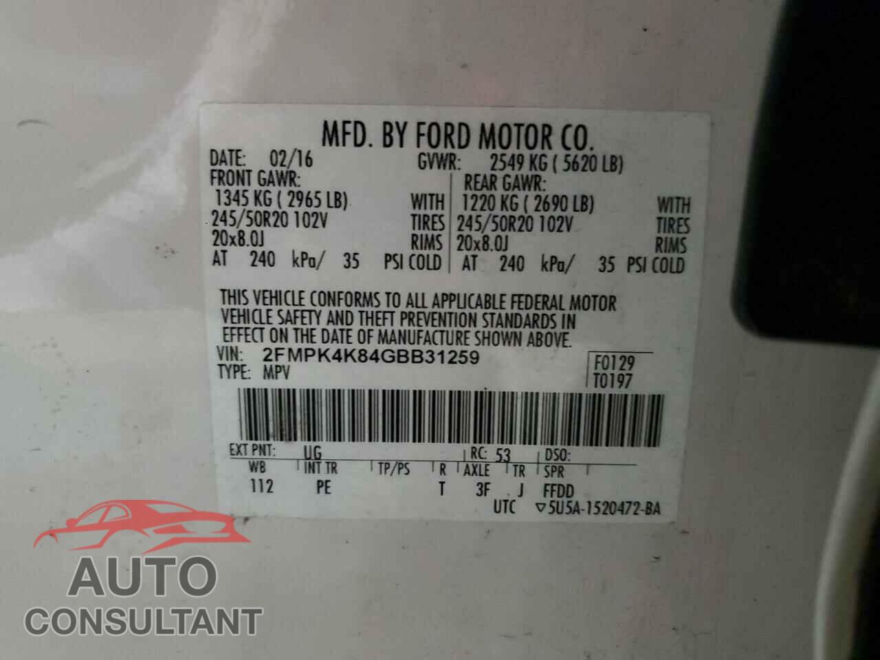 FORD EDGE 2016 - 2FMPK4K84GBB31259