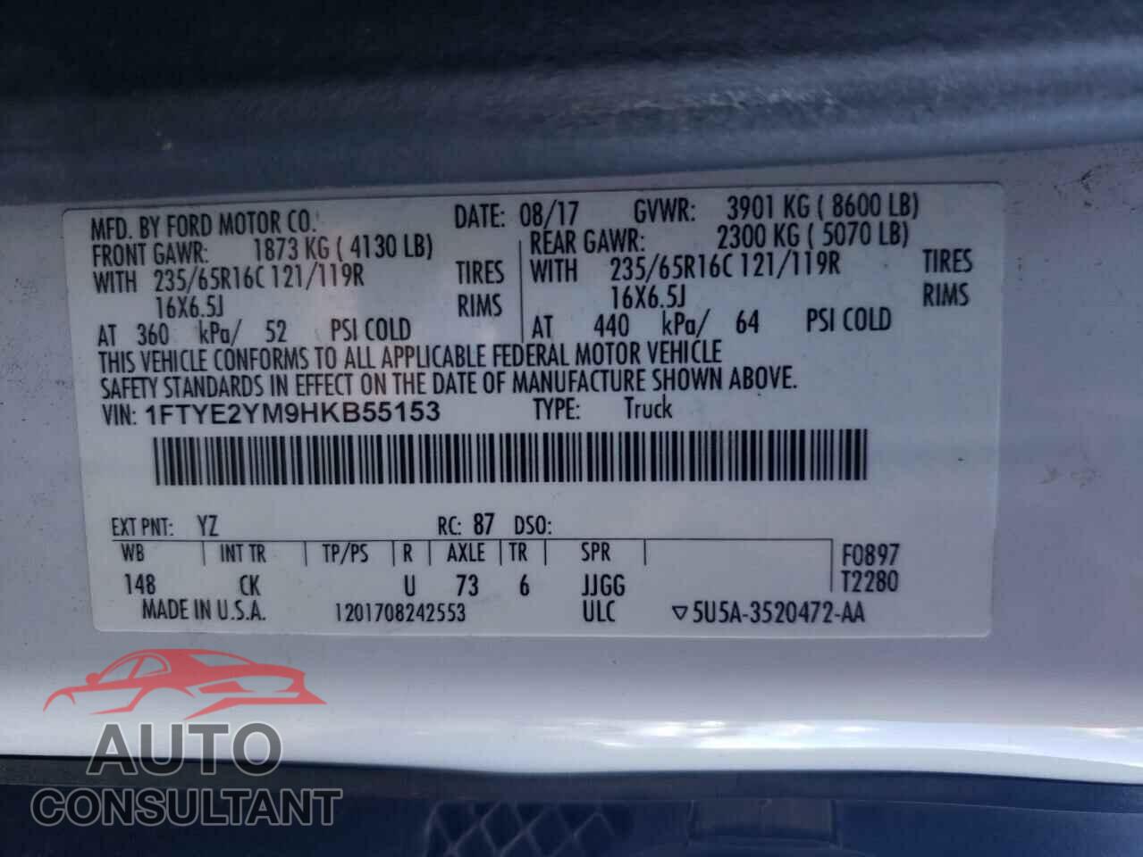 FORD TRANSIT 2017 - 1FTYE2YM9HKB55153