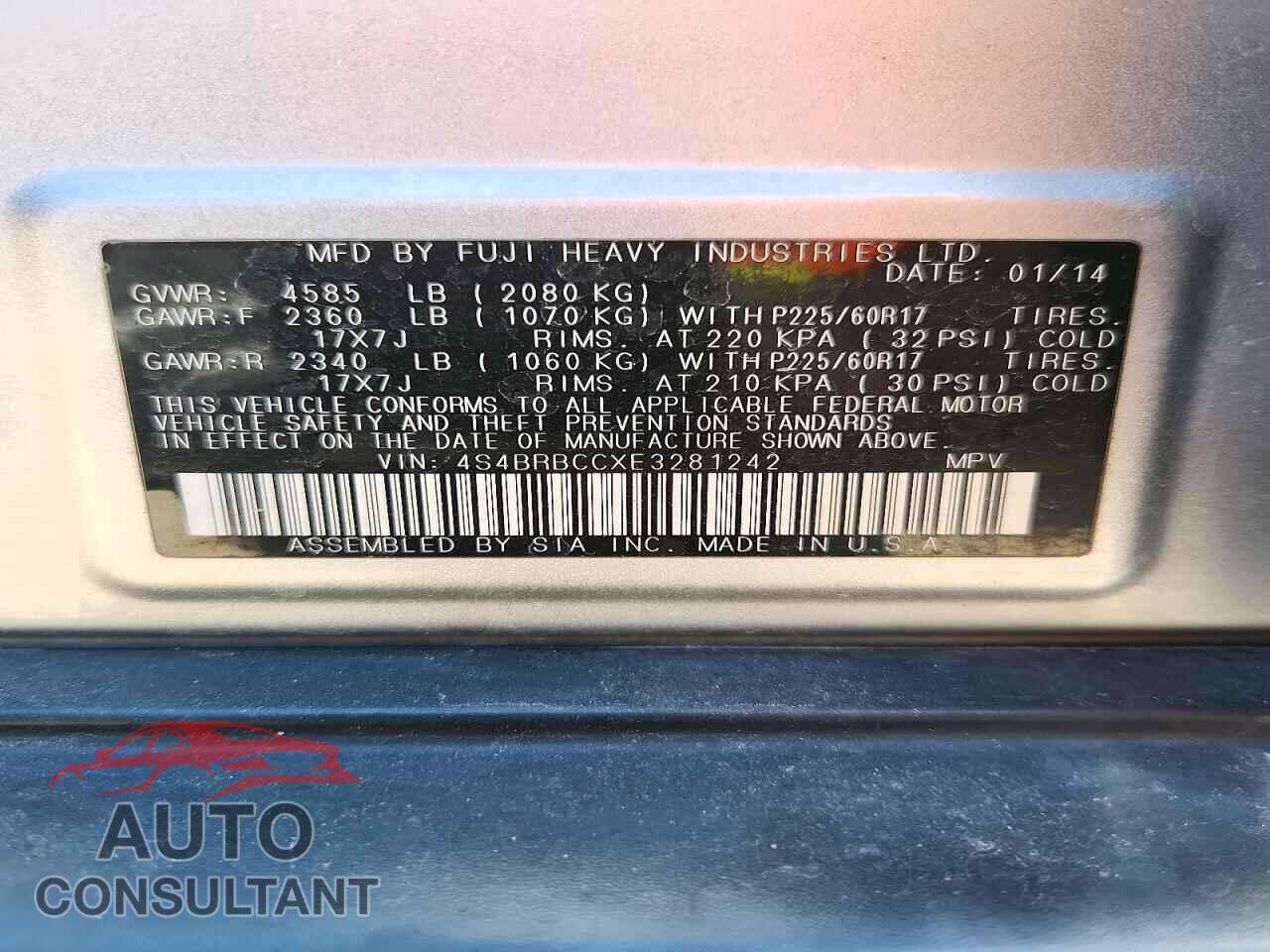 SUBARU OUTBACK 2014 - 4S4BRBCCXE3281242