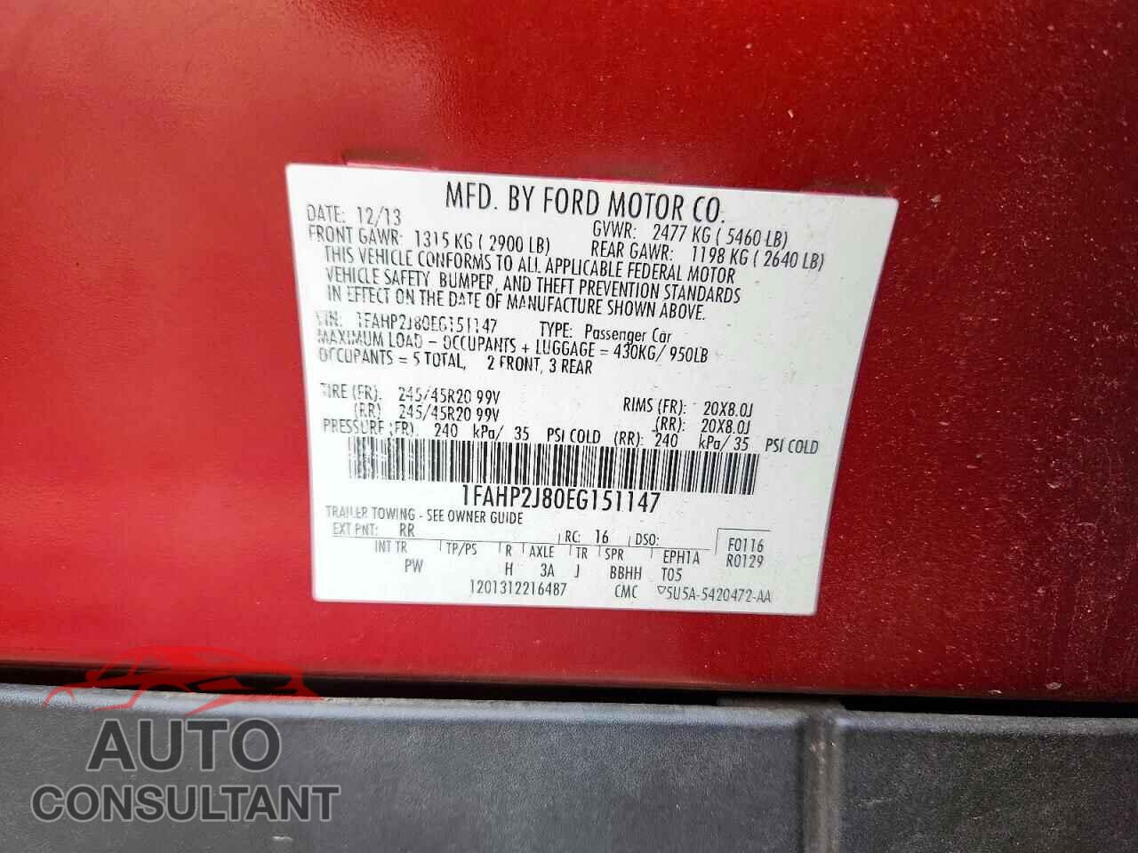 FORD TAURUS 2014 - 1FAHP2J80EG151147
