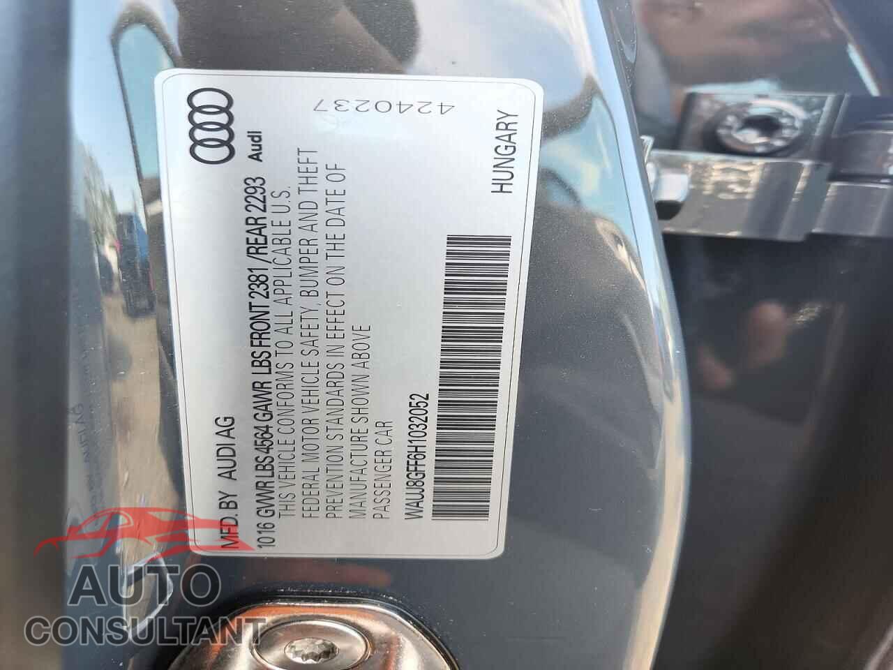 AUDI A3 2017 - WAUJ8GFF6H1032052