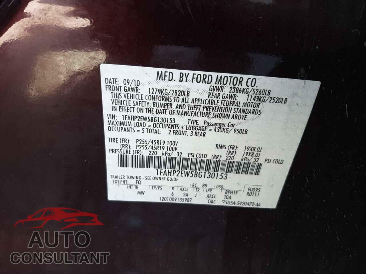 FORD TAURUS 2011 - 1FAHP2EW5BG130153