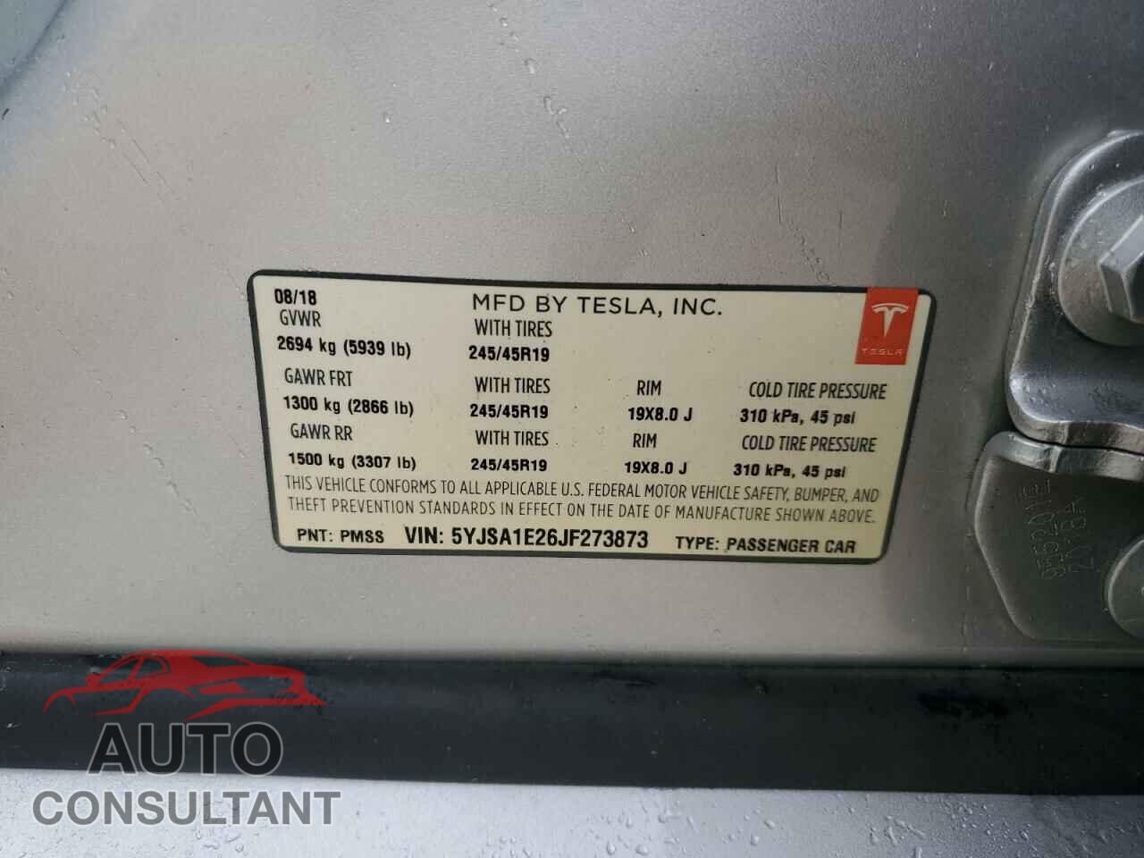 TESLA MODEL S 2018 - 5YJSA1E26JF273873