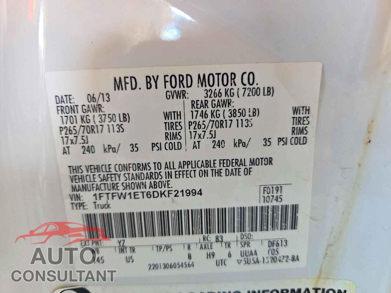 FORD F150 2013 - 1FTFW1ET6DKF21994