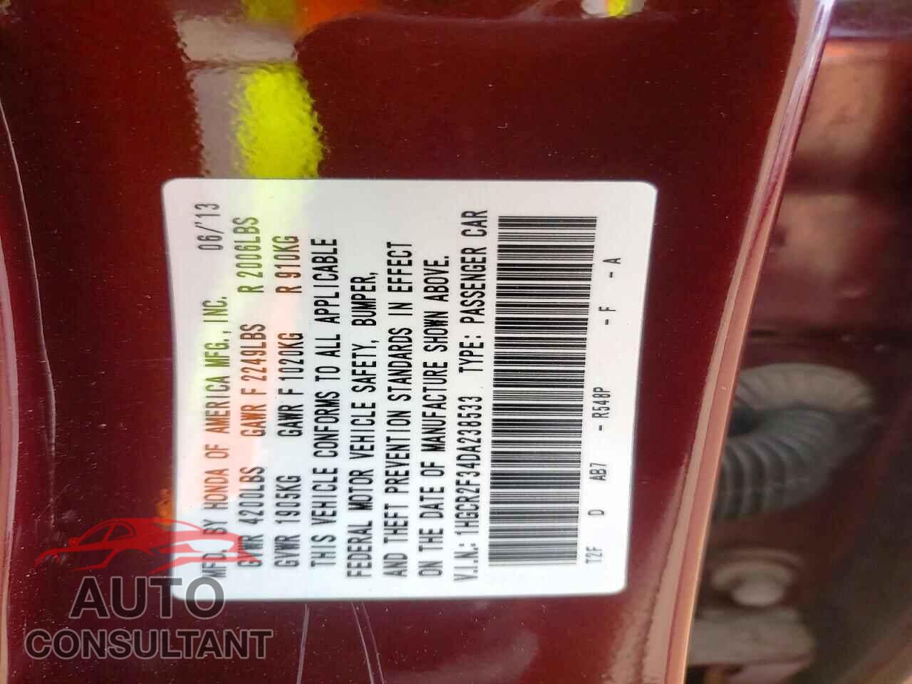 HONDA ACCORD 2013 - 1HGCR2F34DA238533