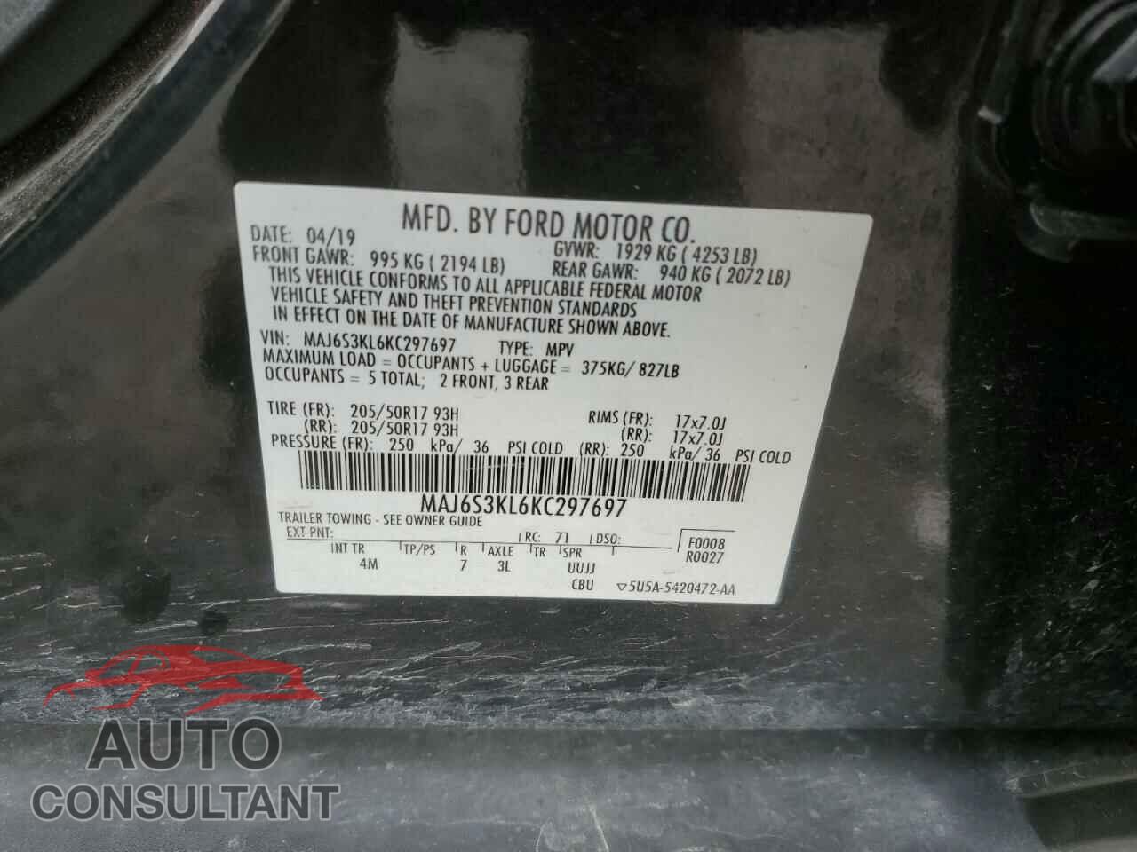 FORD ECOSPORT 2019 - MAJ6S3KL6KC297697