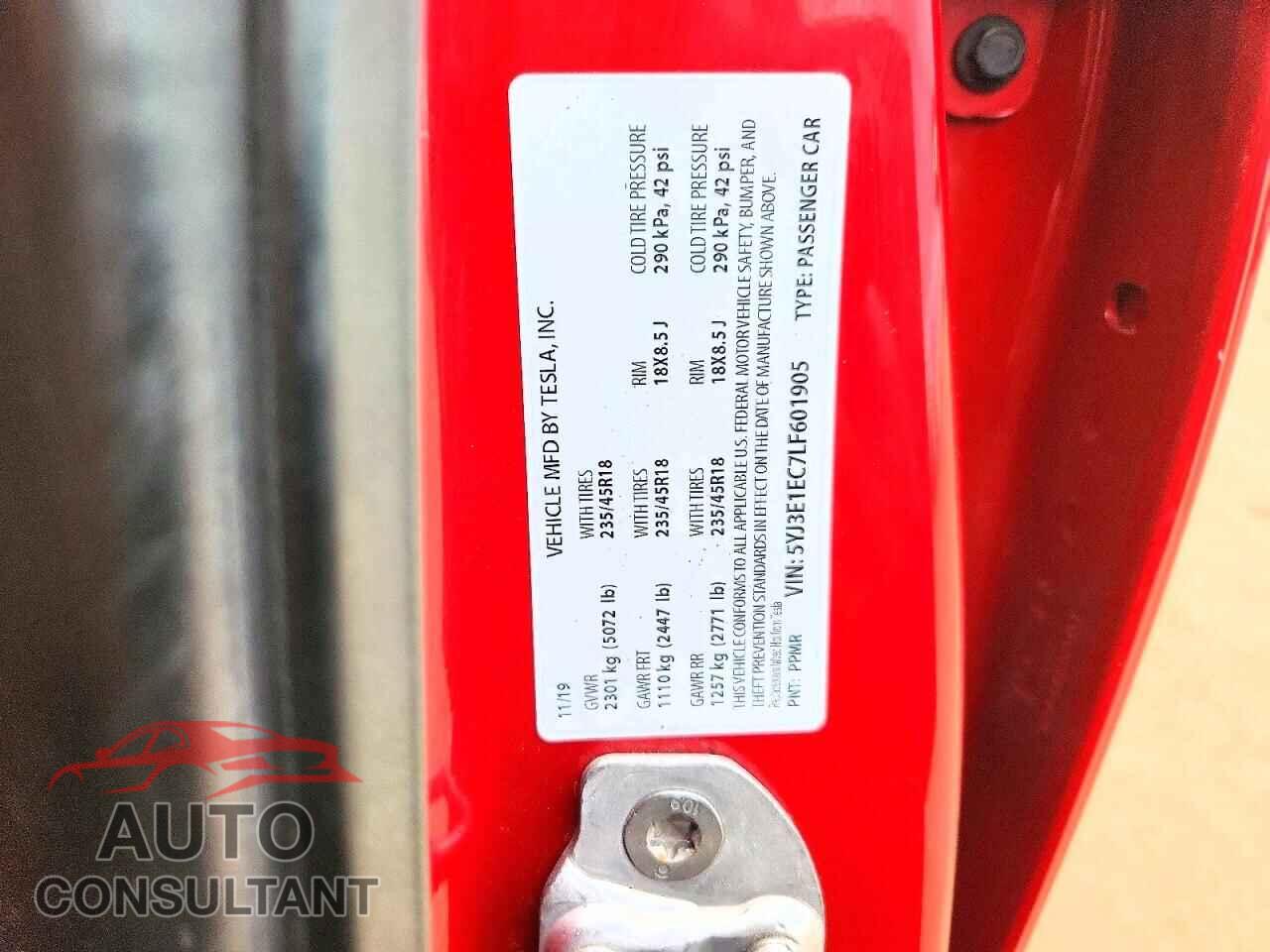 TESLA MODEL 3 2020 - 5YJ3E1EC7LF601905