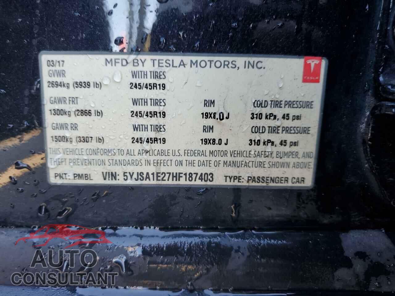 TESLA MODEL S 2017 - 5YJSA1E27HF187403