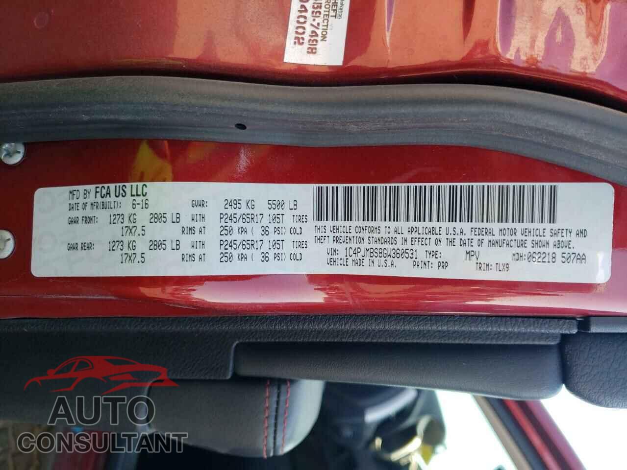 JEEP CHEROKEE 2016 - 1C4PJMBS8GW360531