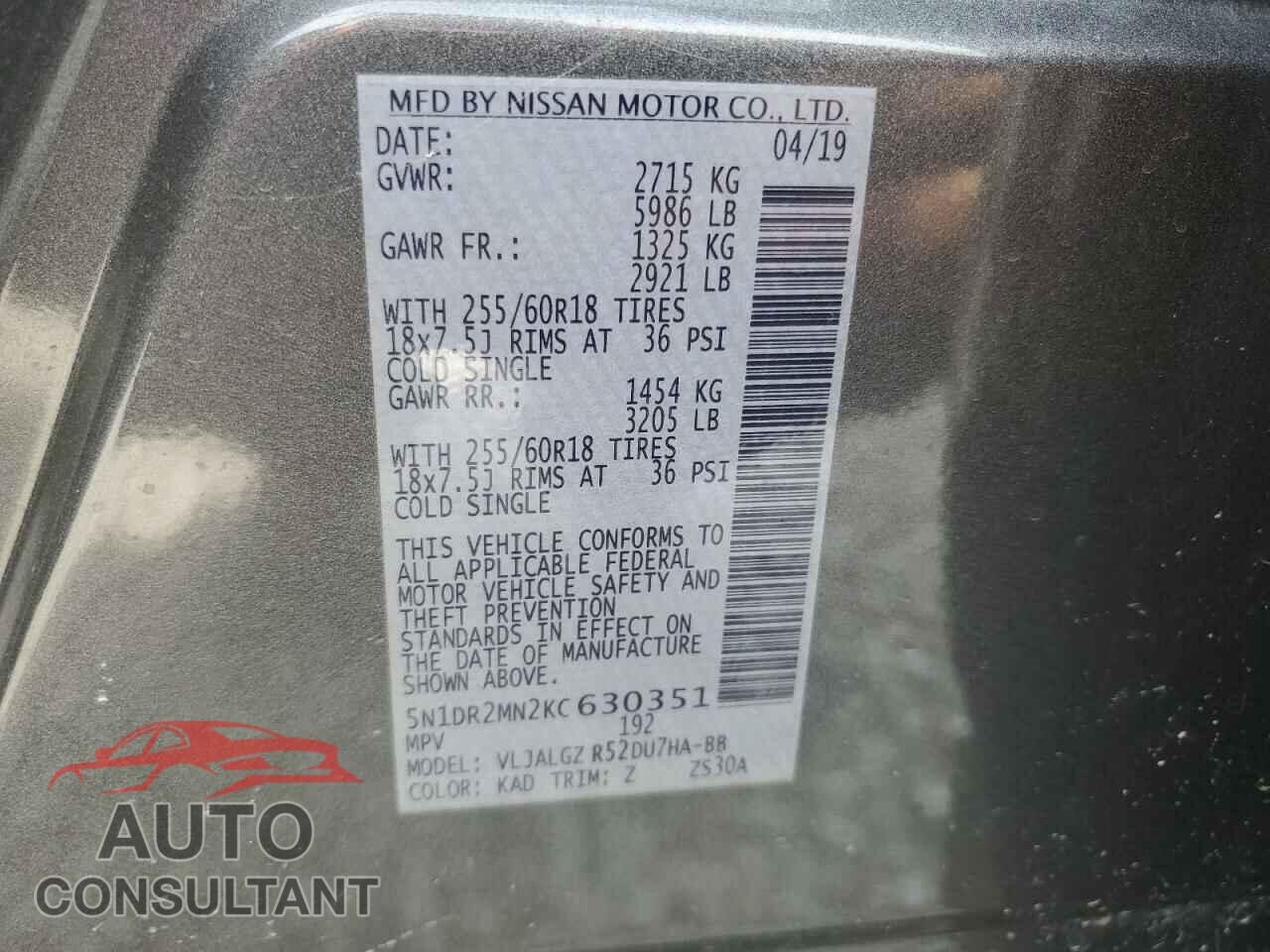 NISSAN PATHFINDER 2019 - 5N1DR2MN2KC630351