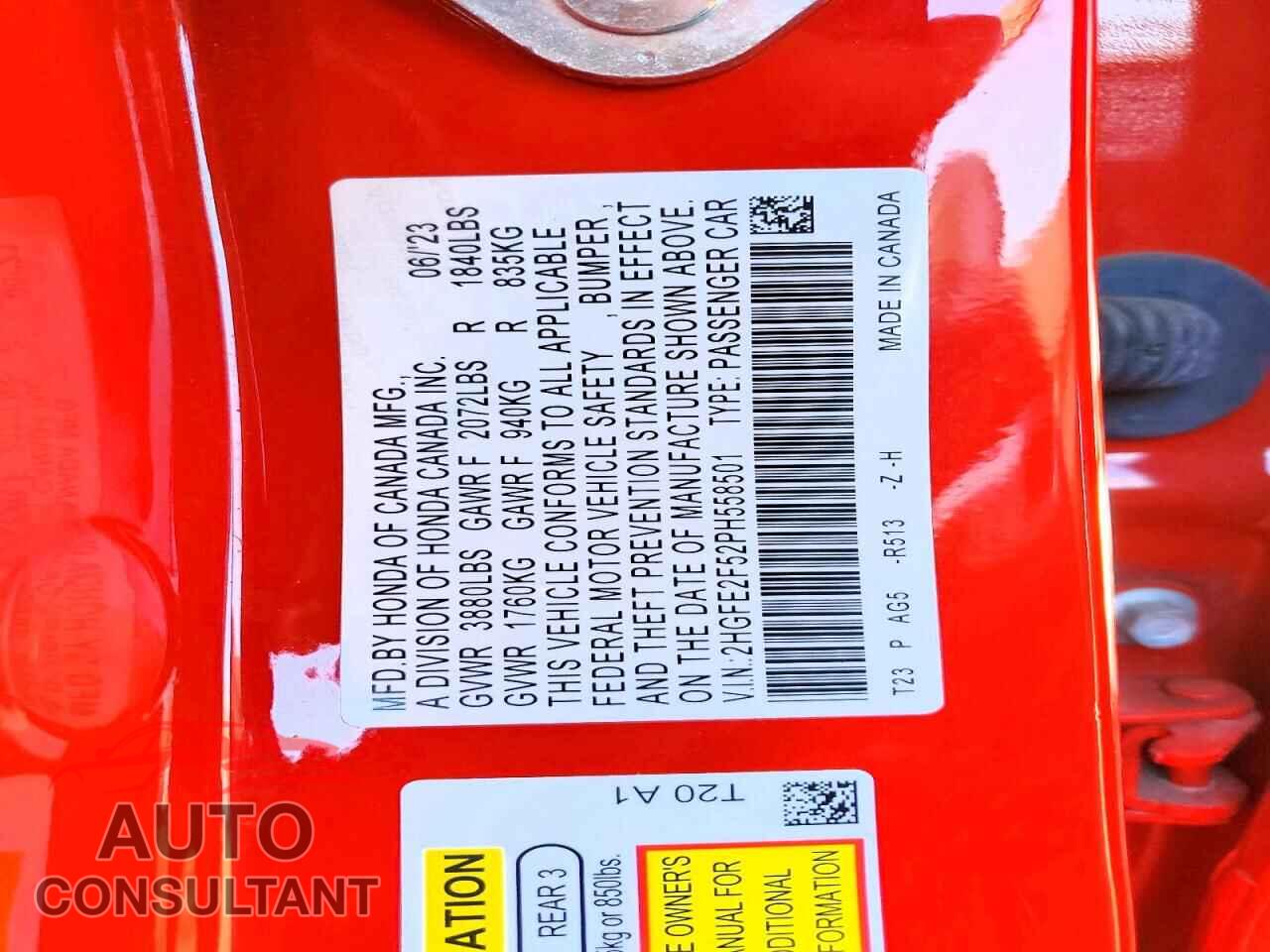 HONDA CIVIC 2023 - 2HGFE2F52PH558501