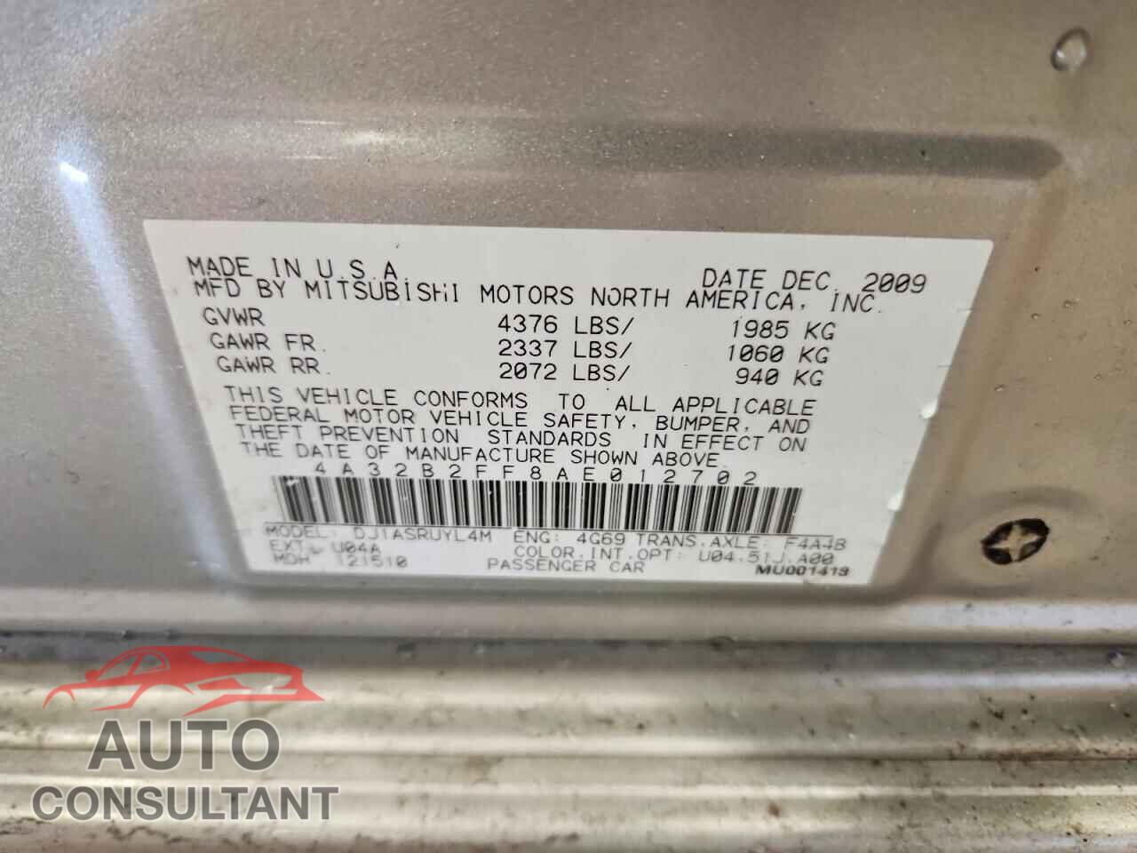 MITSUBISHI GALANT 2010 - 4A32B2FF8AE012702