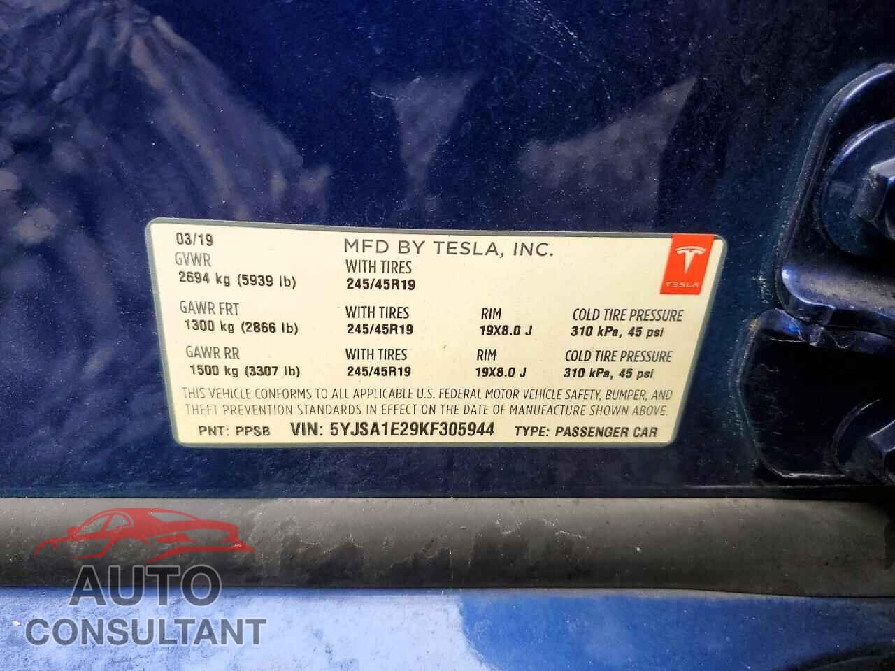 TESLA MODEL S 2019 - 5YJSA1E29KF305944