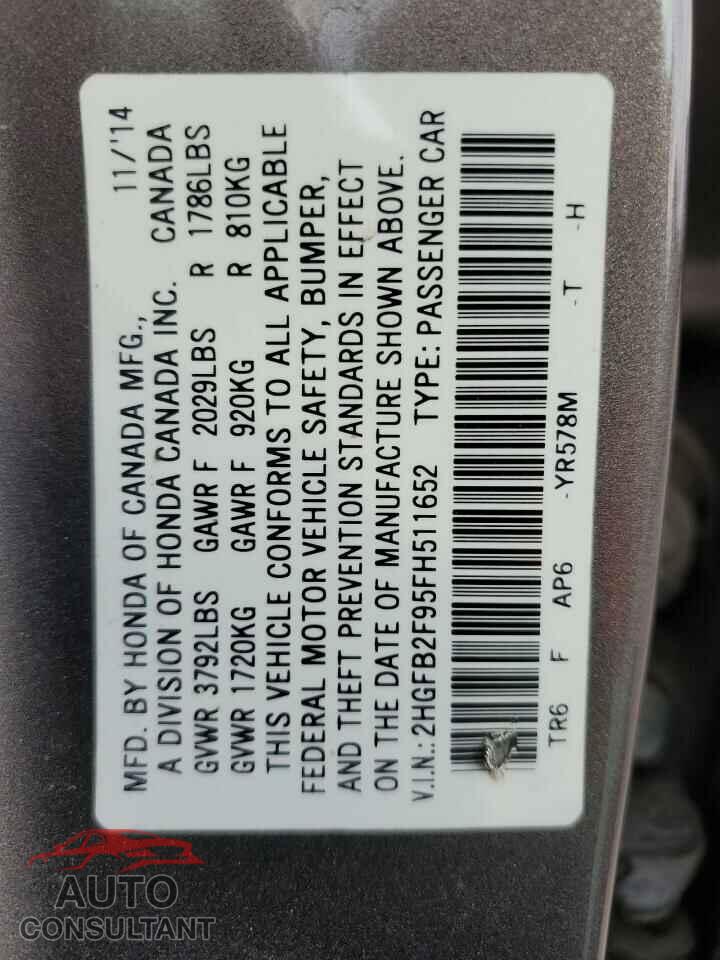 HONDA CIVIC 2015 - 2HGFB2F95FH511652