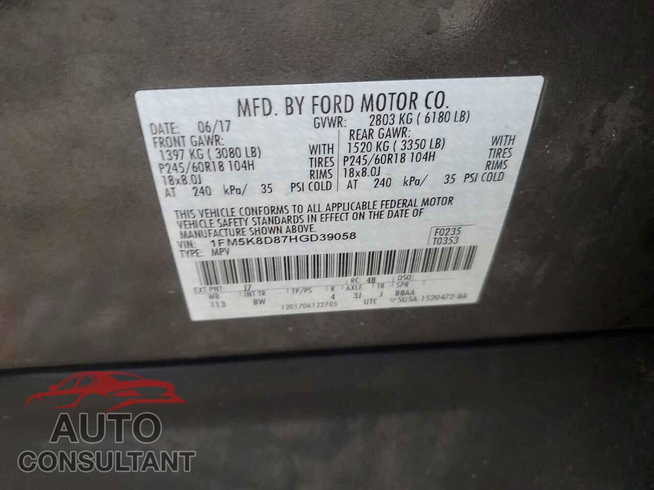 FORD EXPLORER 2017 - 1FM5K8D87HGD39058