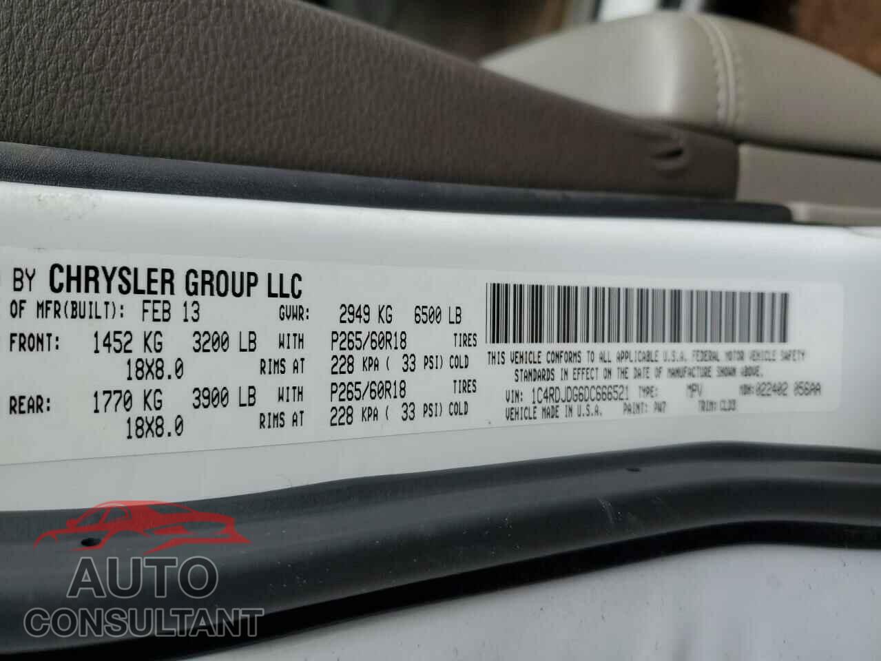 DODGE DURANGO 2013 - 1C4RDJDG6DC666521