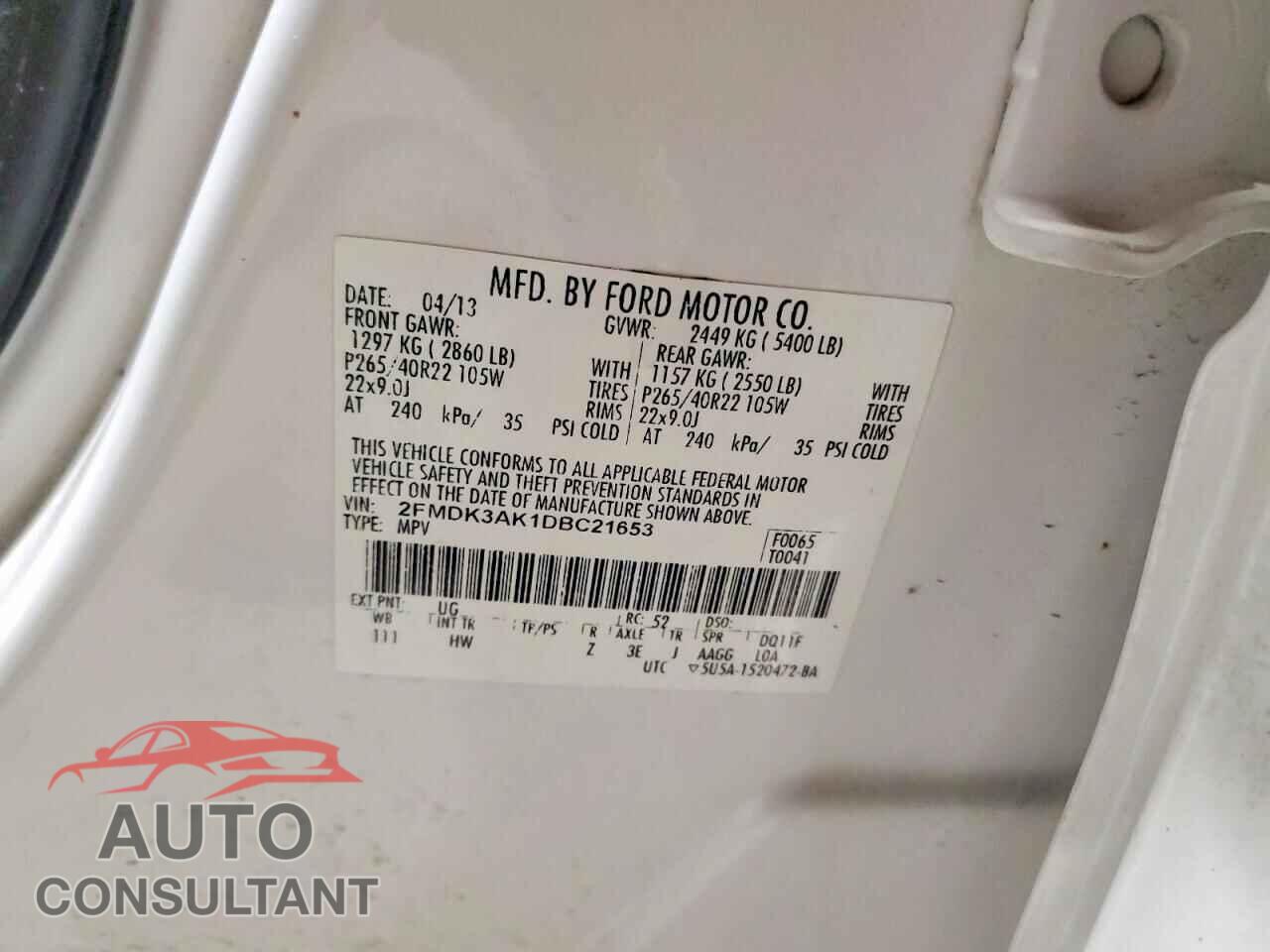 FORD EDGE 2013 - 2FMDK3AK1DBC21653