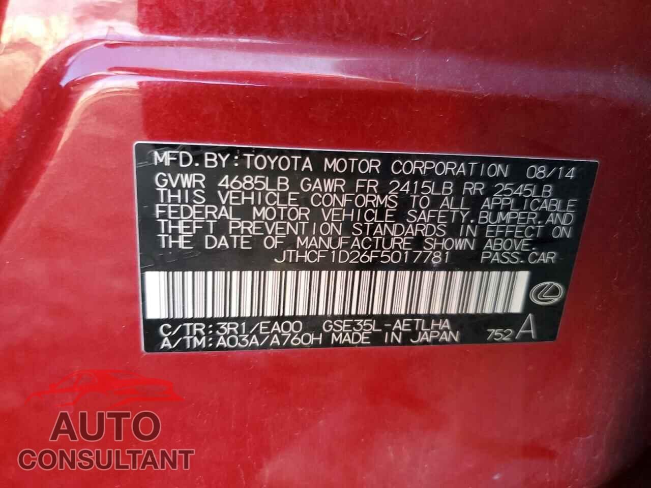 LEXUS IS 2015 - JTHCF1D26F5017781