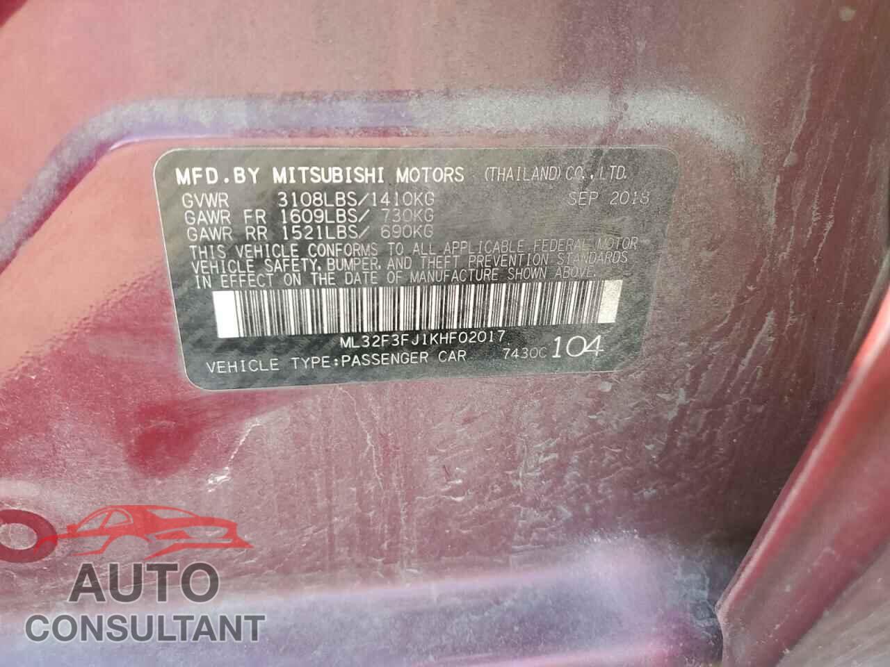 MITSUBISHI MIRAGE 2019 - ML32F3FJ1KHF02017