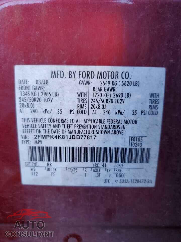 FORD EDGE 2018 - 2FMPK4K81JBB77817