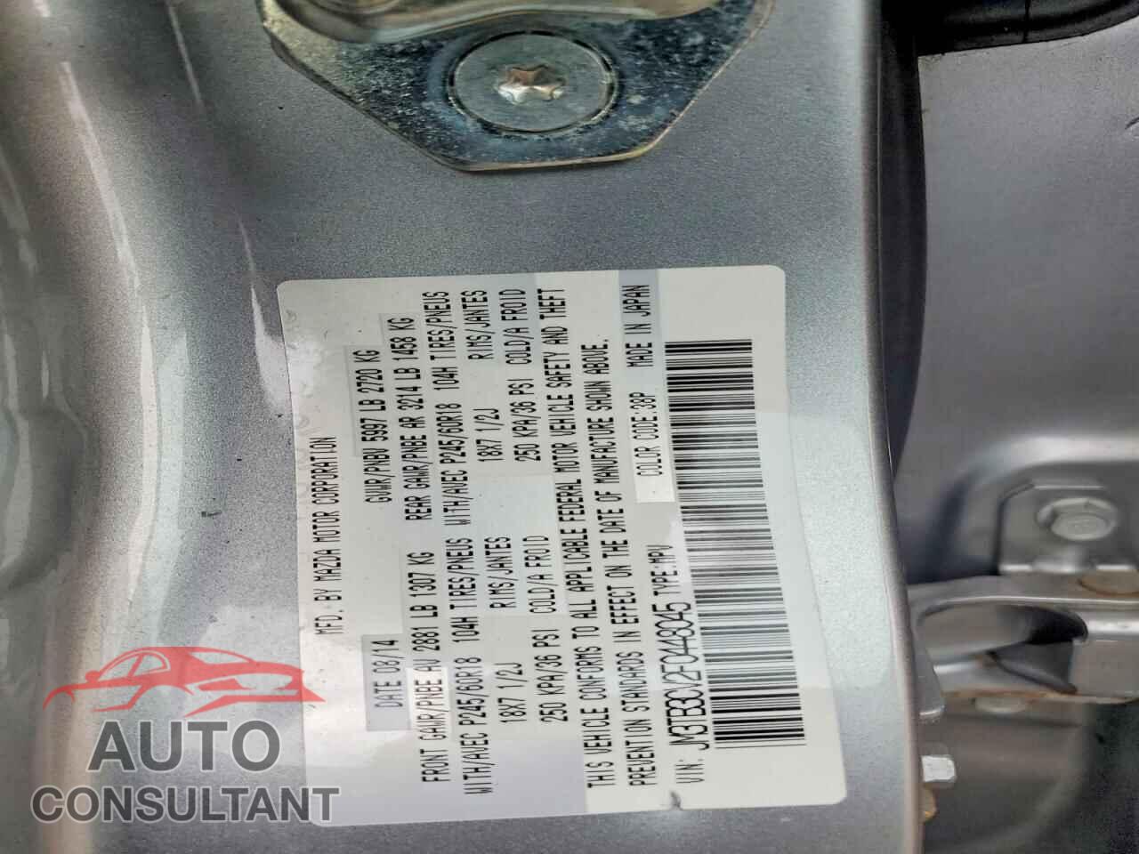 MAZDA CX-9 2015 - JM3TB3CV2F0448045