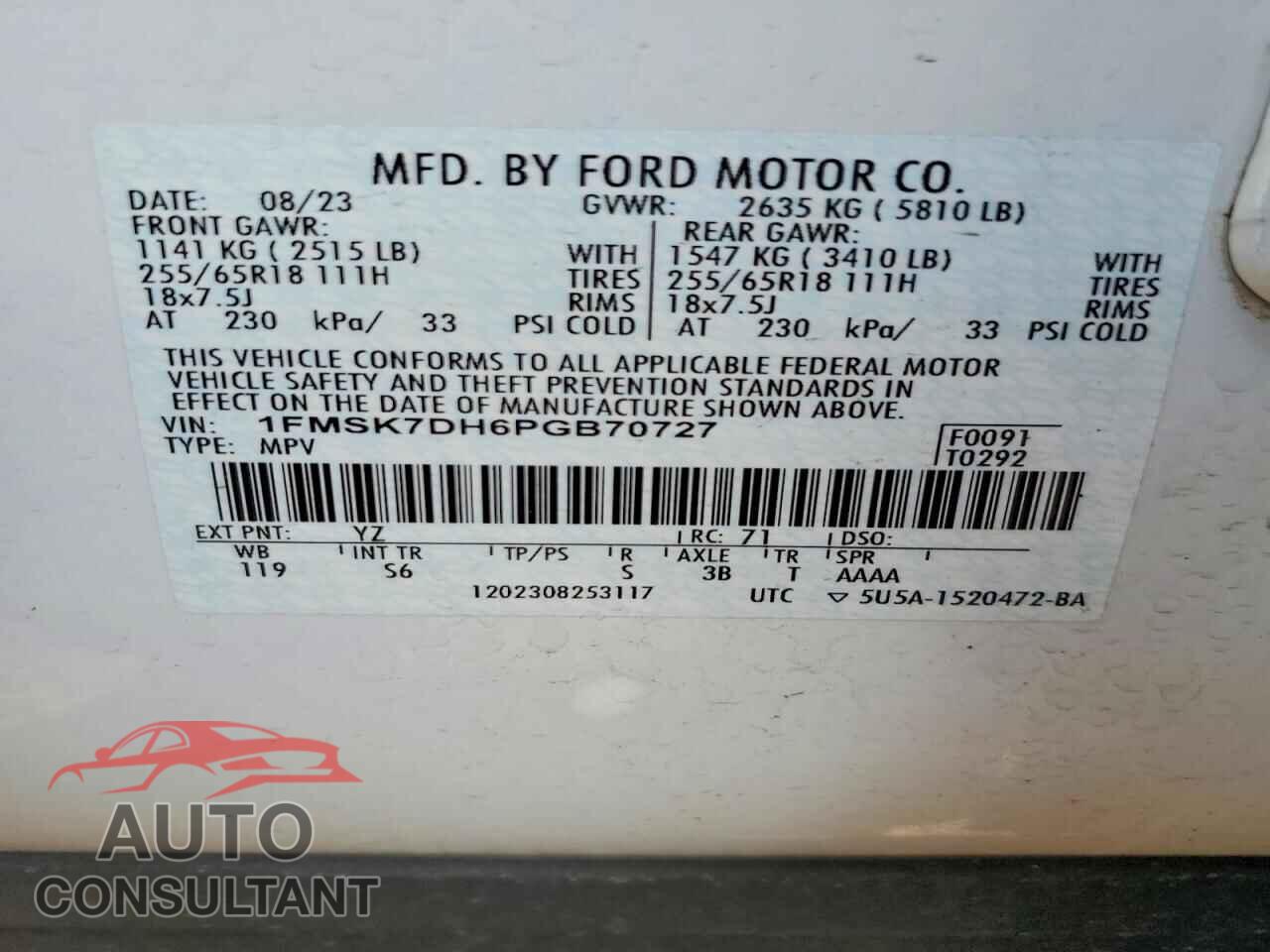 FORD EXPLORER 2023 - 1FMSK7DH6PGB70727