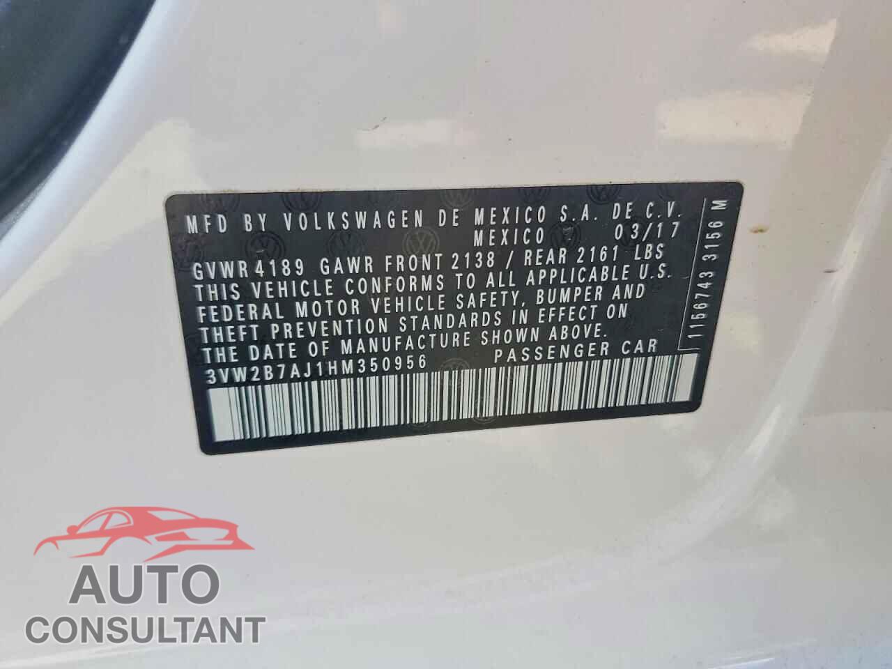 VOLKSWAGEN JETTA 2017 - 3VW2B7AJ1HM350956