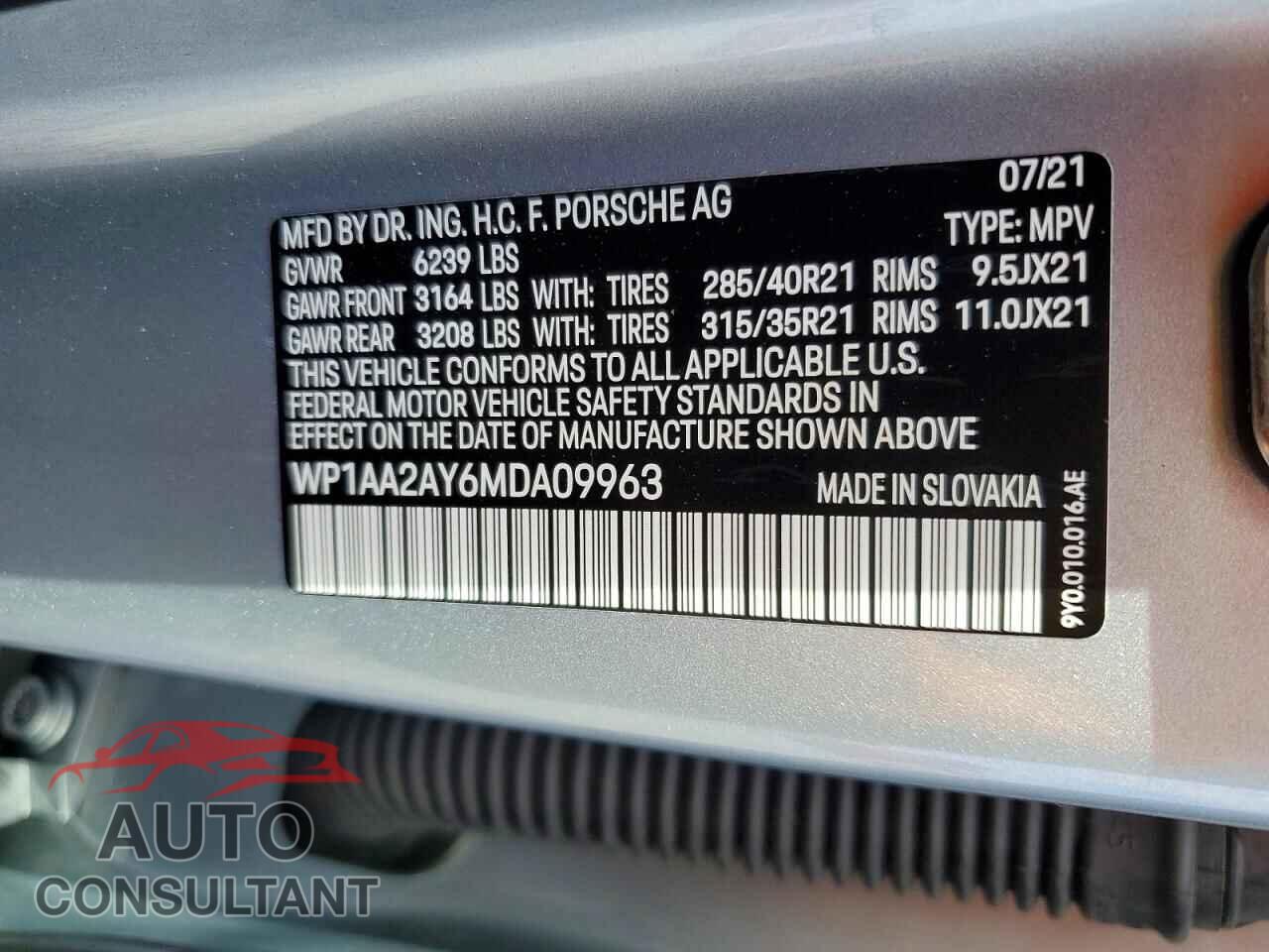 PORSCHE CAYENNE 2021 - WP1AA2AY6MDA09963
