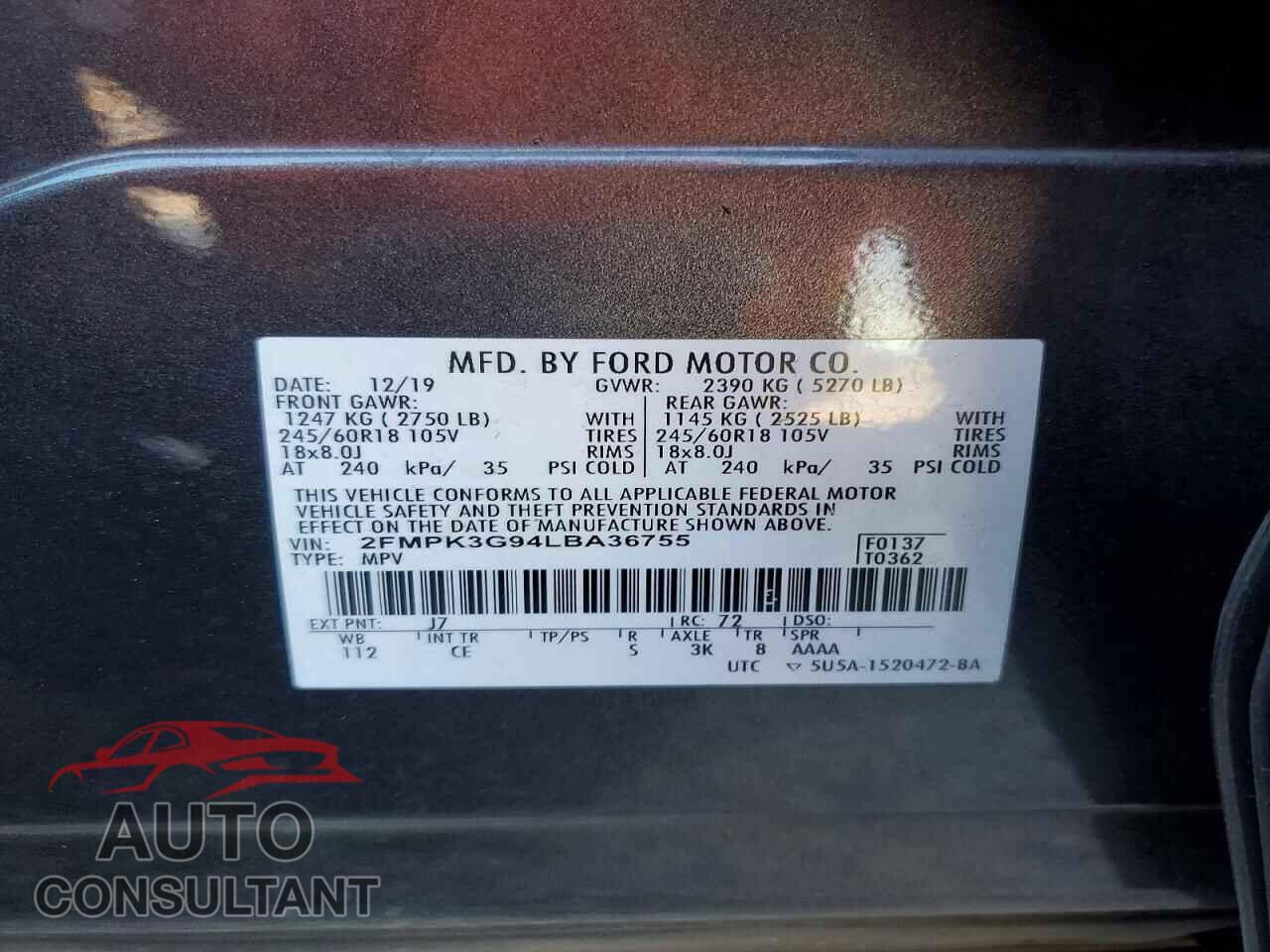 FORD EDGE 2020 - 2FMPK3G94LBA36755