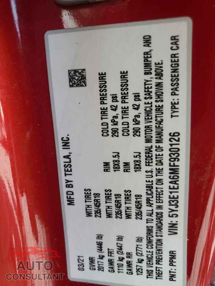 TESLA MODEL 3 2021 - 5YJ3E1EA6MF930126