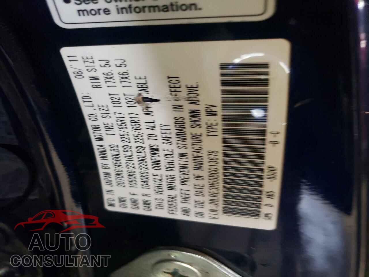 HONDA CRV 2011 - JHLRE3H55BC013678