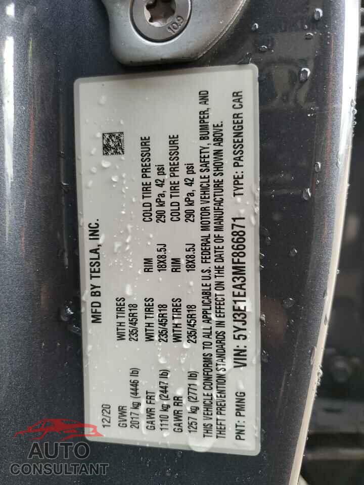 TESLA MODEL 3 2021 - 5YJ3E1EA3MF866871