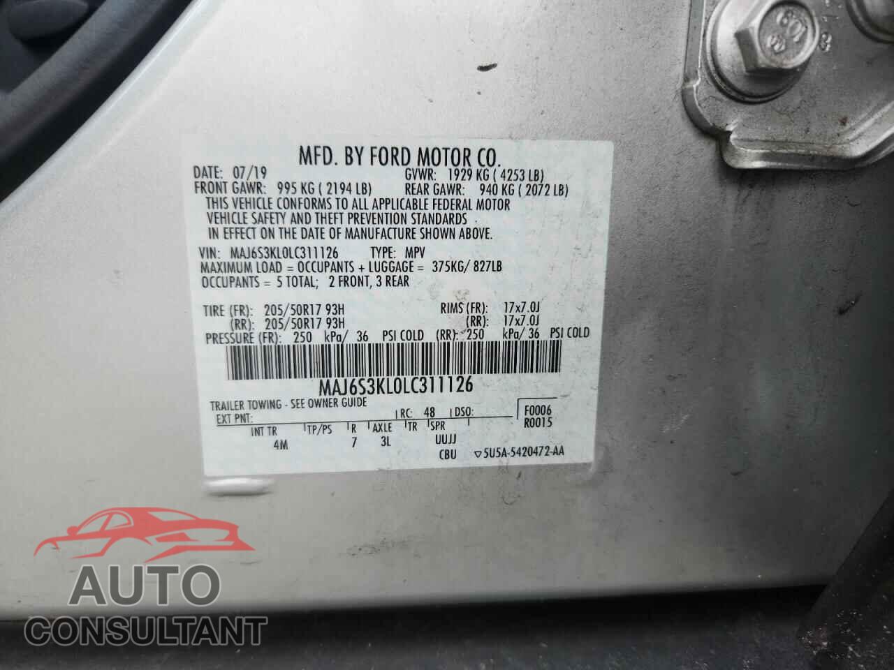FORD ECOSPORT 2020 - MAJ6S3KL0LC311126