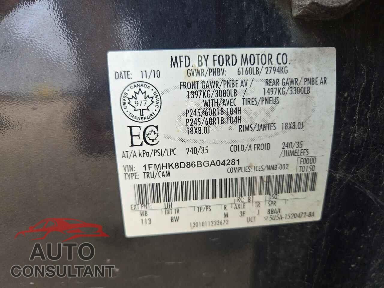 FORD EXPLORER 2011 - 1FMHK8D86BGA04281