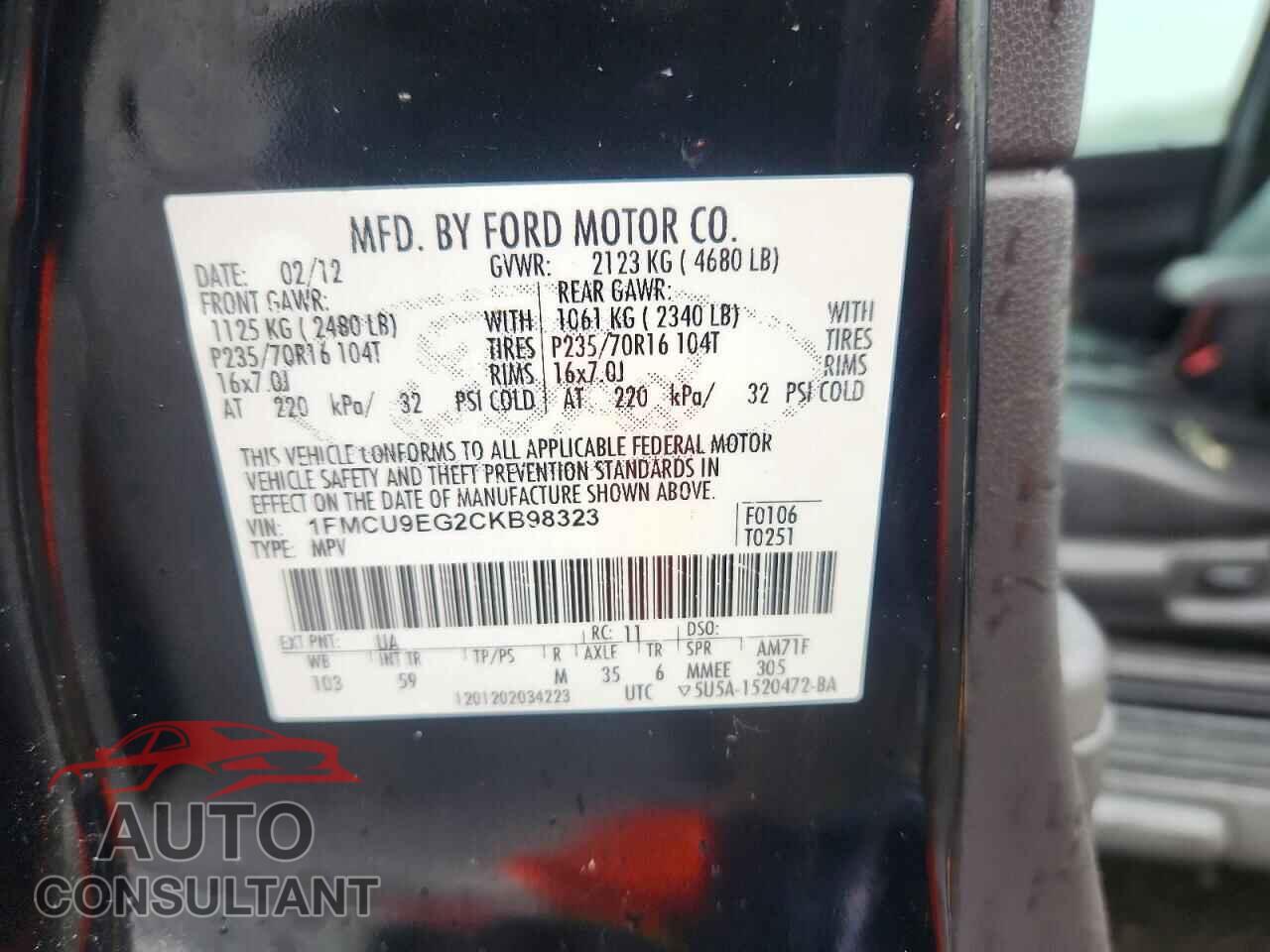 FORD ESCAPE 2012 - 1FMCU9EG2CKB98323