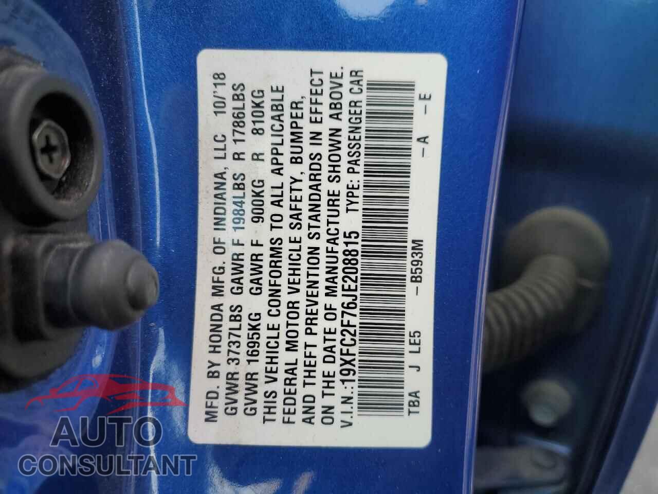 HONDA CIVIC 2018 - 19XFC2F76JE208815