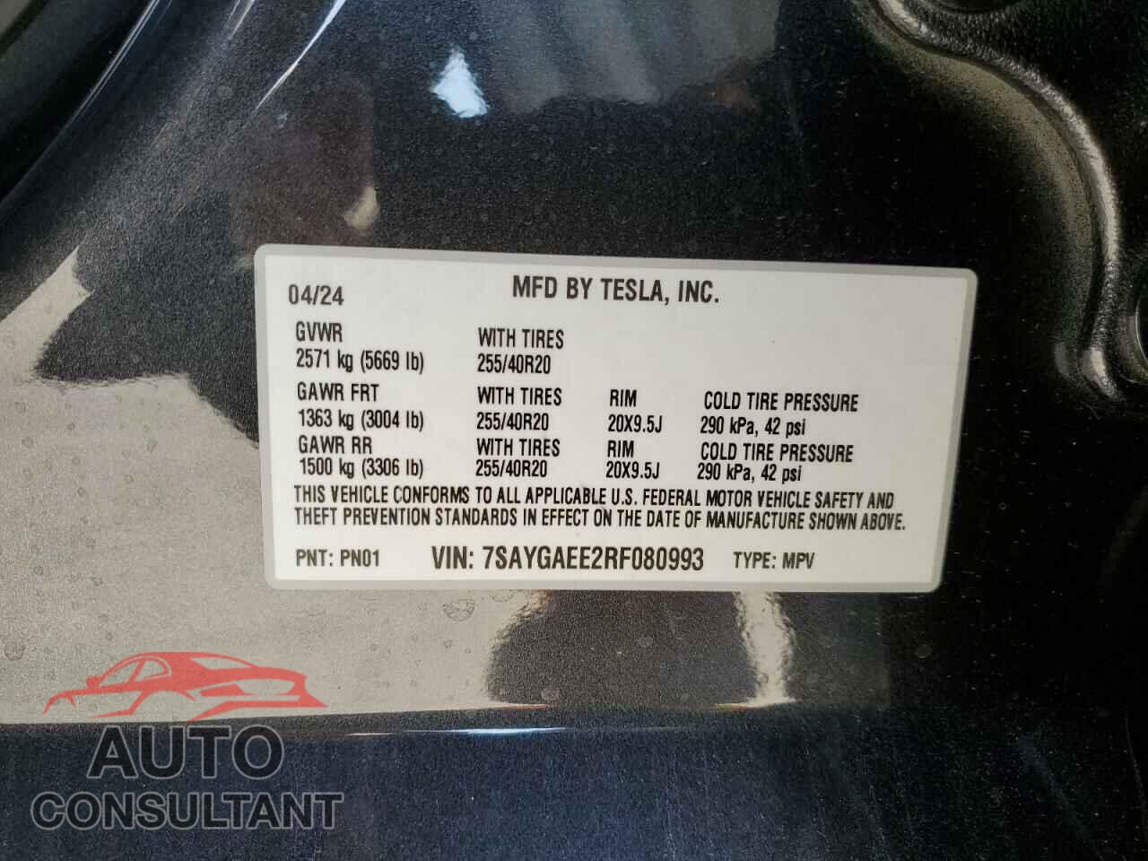 TESLA MODEL Y 2024 - 7SAYGAEE2RF080993
