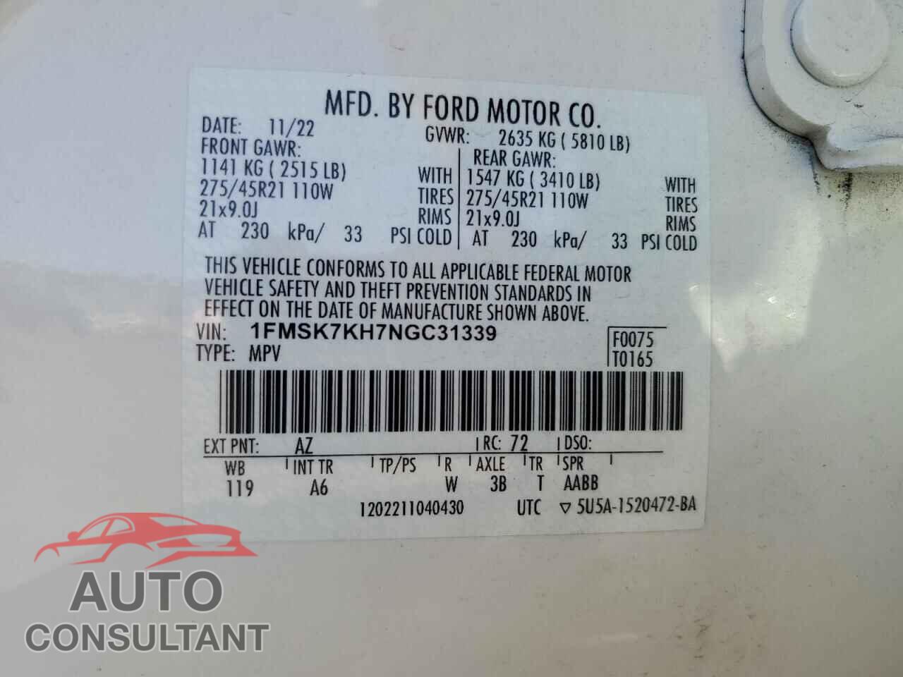 FORD EXPLORER 2022 - 1FMSK7KH7NGC31339