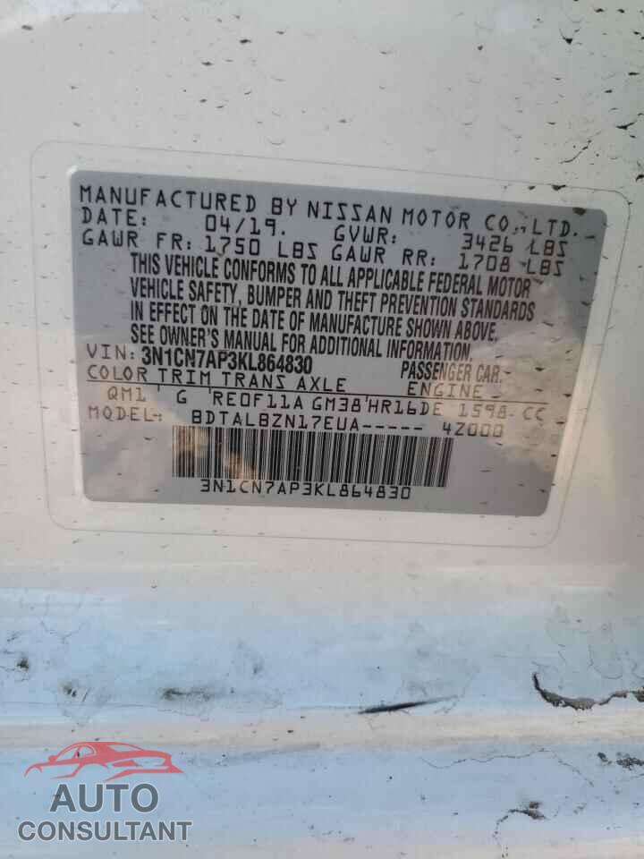 NISSAN VERSA 2019 - 3N1CN7AP3KL864830