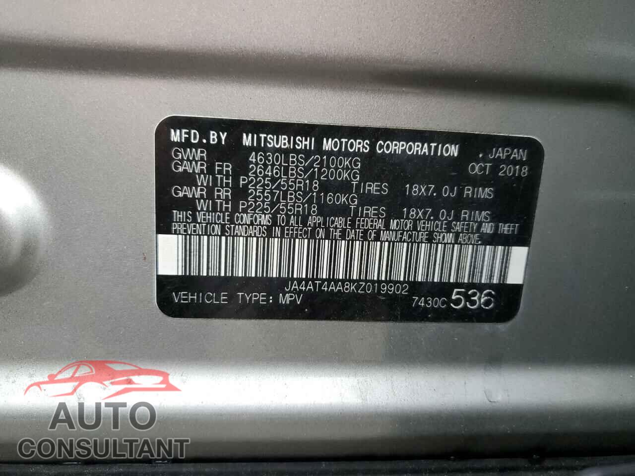 MITSUBISHI ECLIPSE 2019 - JA4AT4AA8KZ019902