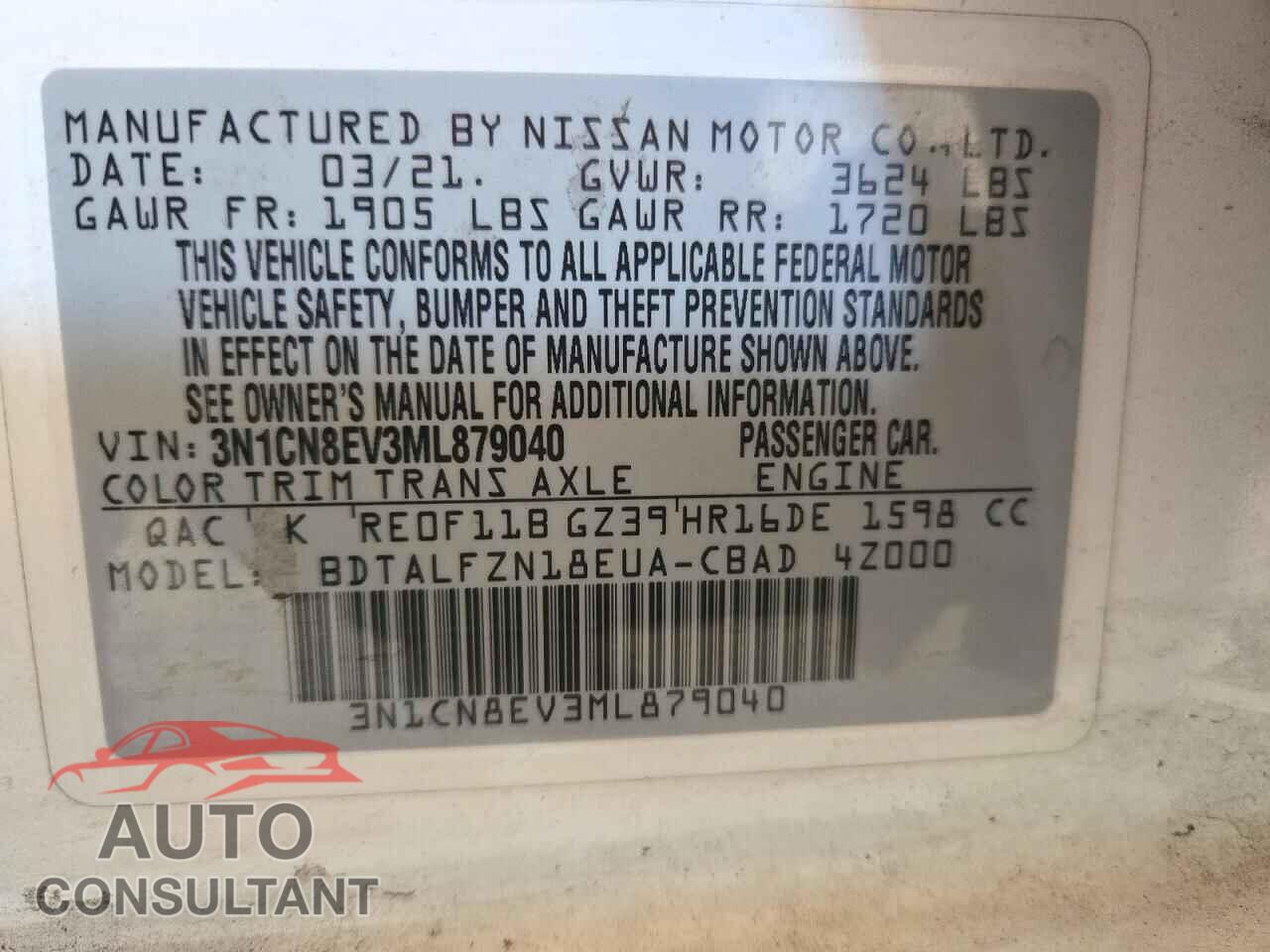 NISSAN VERSA 2021 - 3N1CN8EV3ML879040