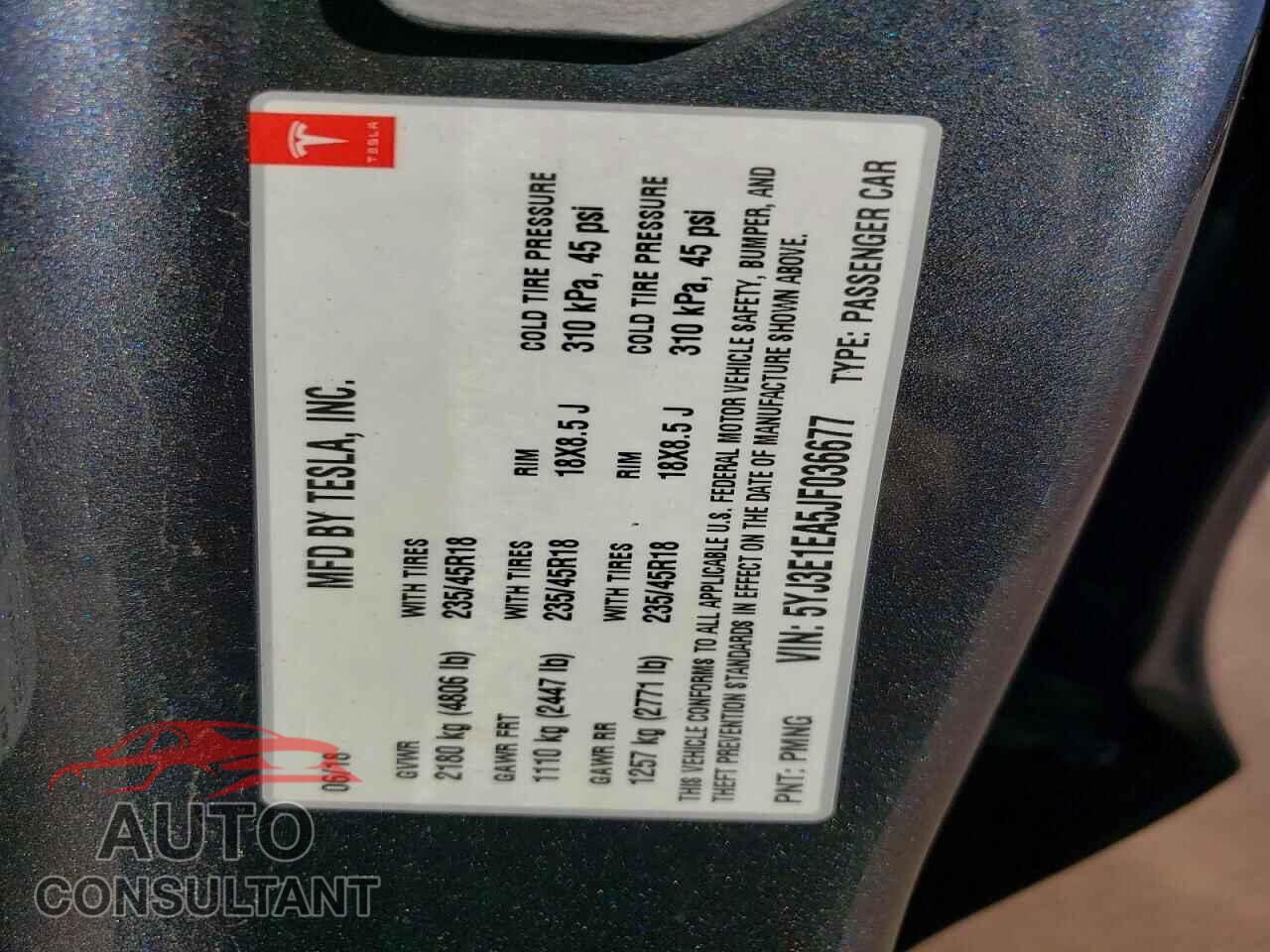 TESLA MODEL 3 2018 - 5YJ3E1EA5JF036677