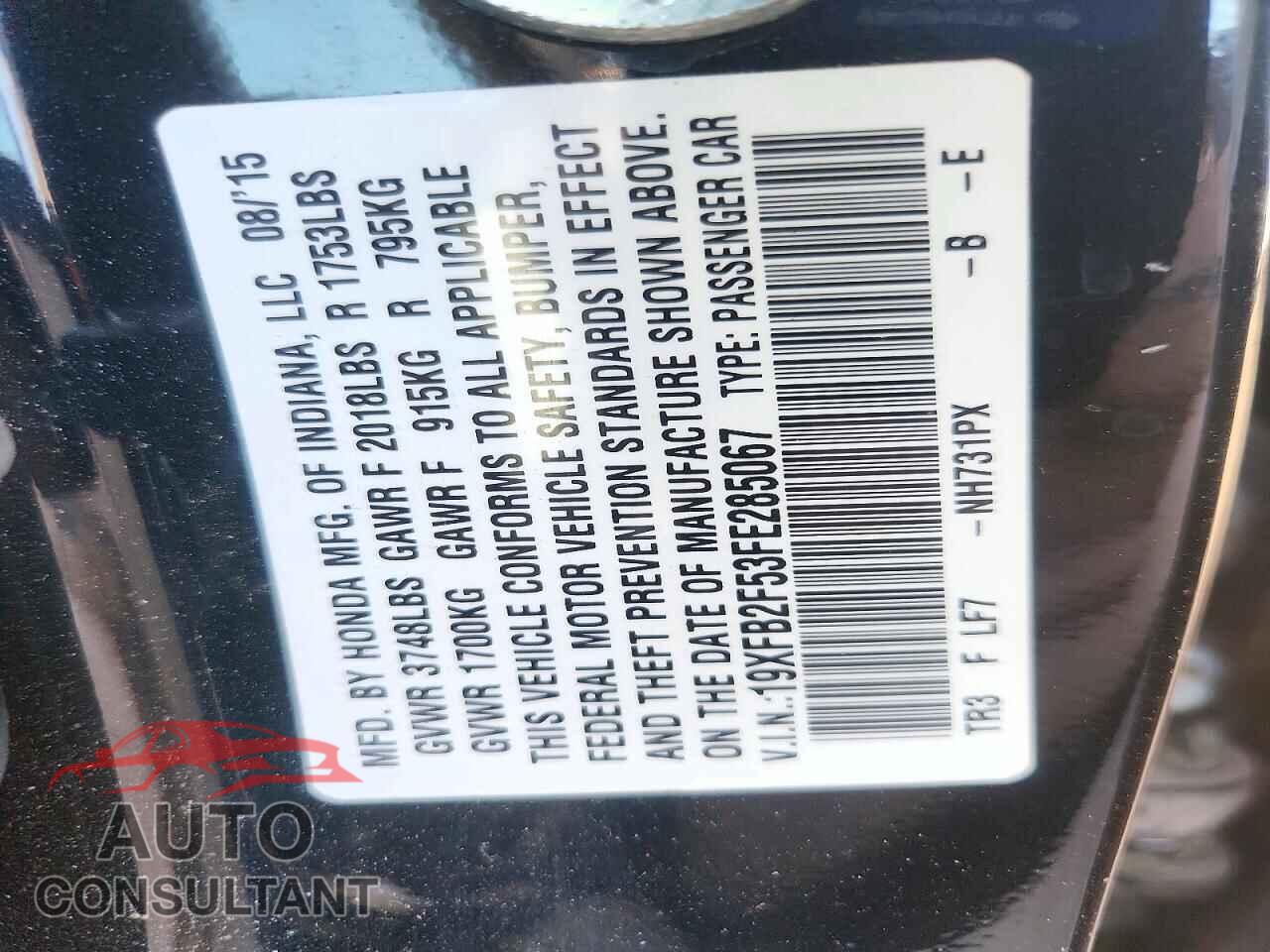 HONDA CIVIC 2015 - 19XFB2F53FE285067